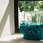 Windlicht XL Glas Baumwolle Blau 1