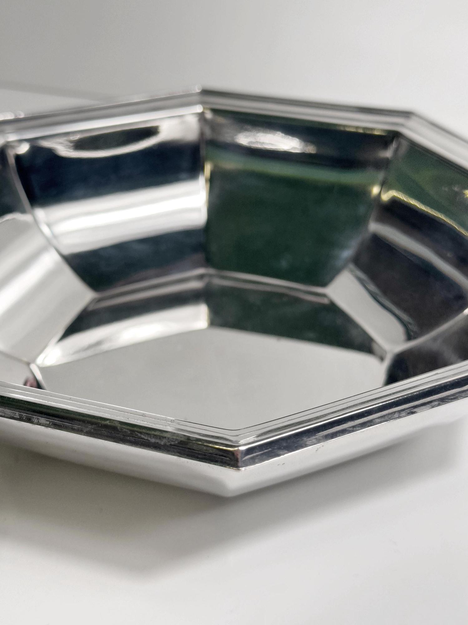 Vintage Versilberte Schale Octagon Metall 1980er Jahre 2