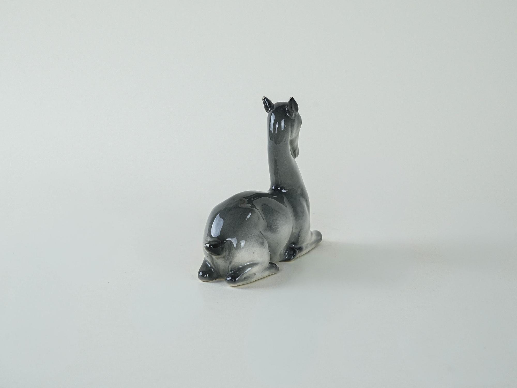 Ceramic fawn figure Grey 1970s 7