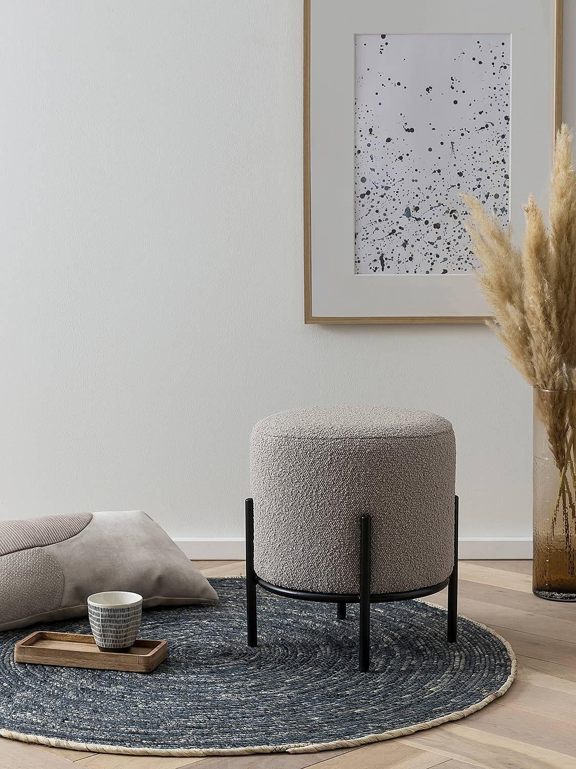 Polsterhocker Bumyra Bouclé Metall Taupe 0