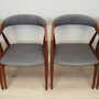 4x Vintage Chair Teak Wood Leather Gray 1960s 3