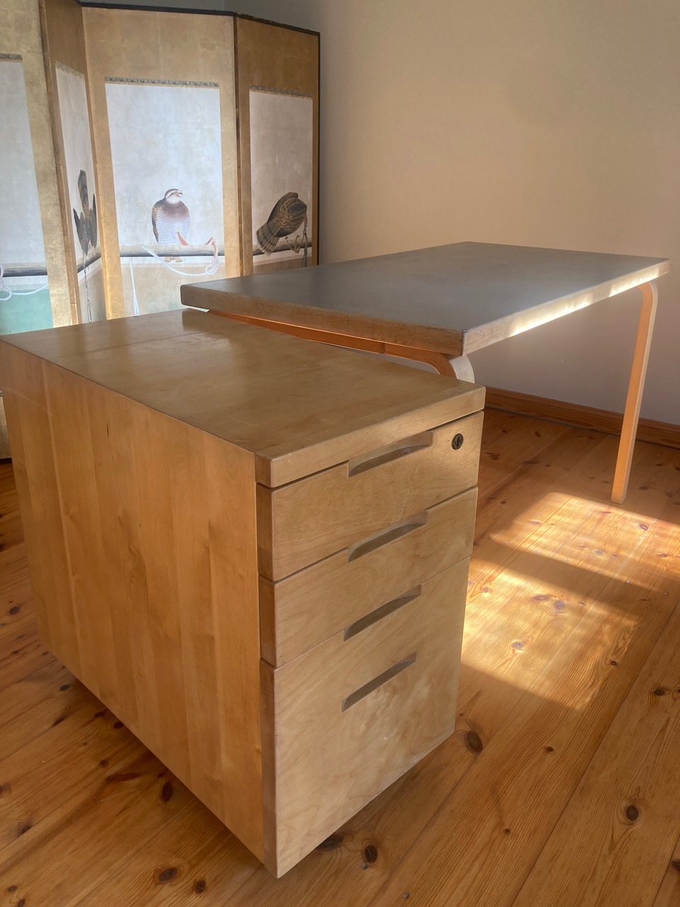 Vintage Alvar Aalto L-leg Schreibtisch & Rollcontainer Natur 1