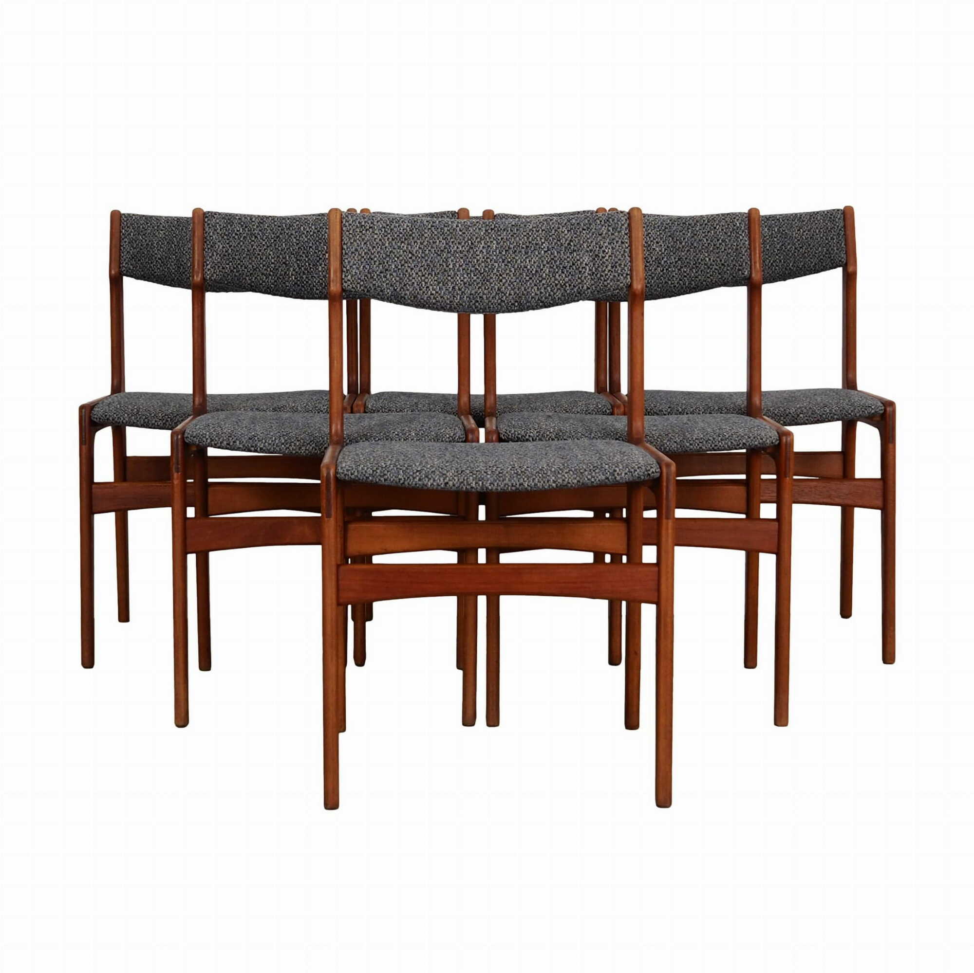 6x Vintage Stuhl Teakholz Textil Braun 1960er Jahre 0