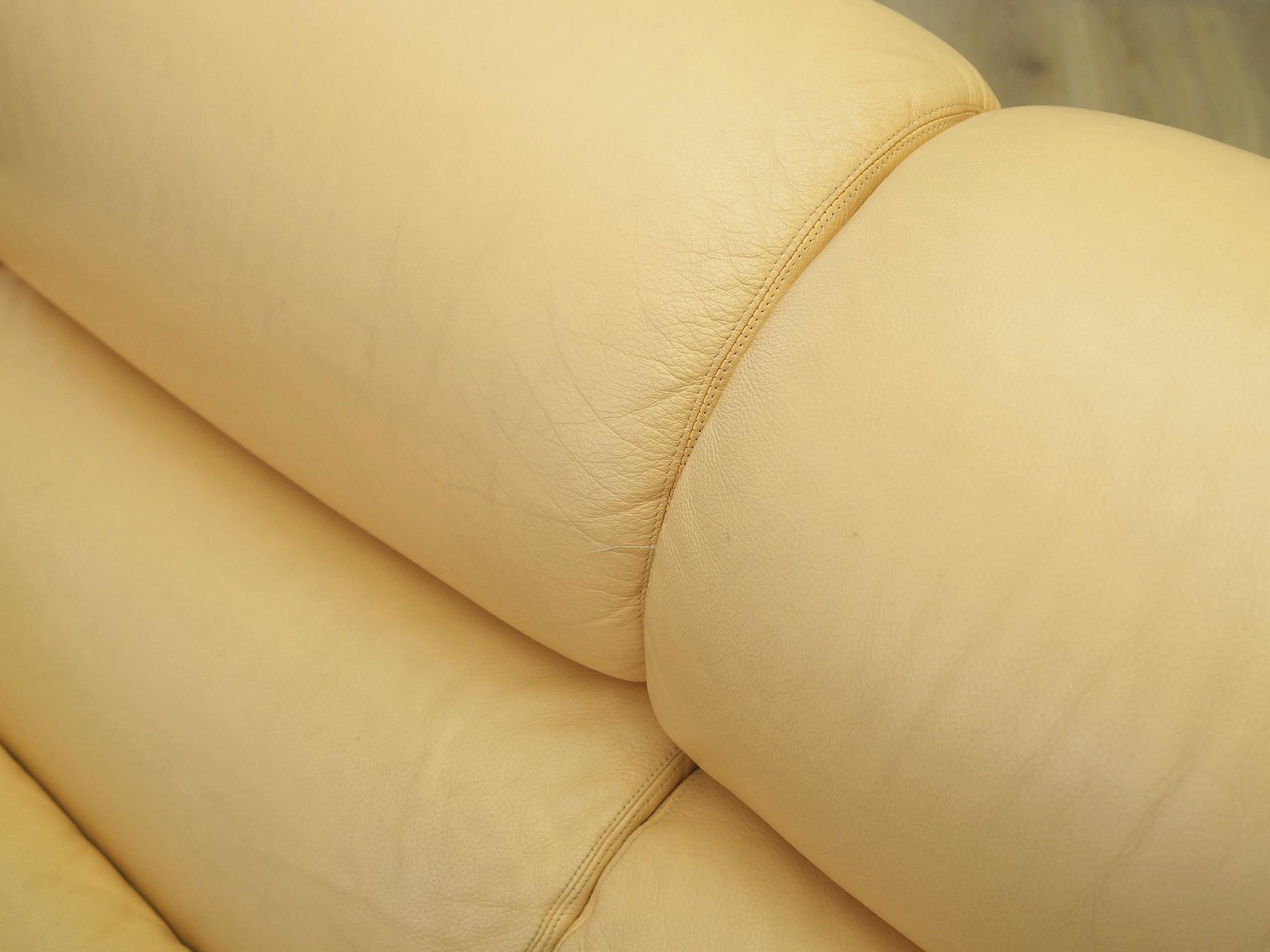 Sofa Leder Creme 1960er Jahre 14