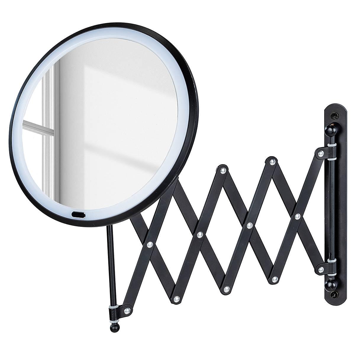 LED Teleskop Wandspiegel Barona Stahl / Kunststoff Schwarz 1