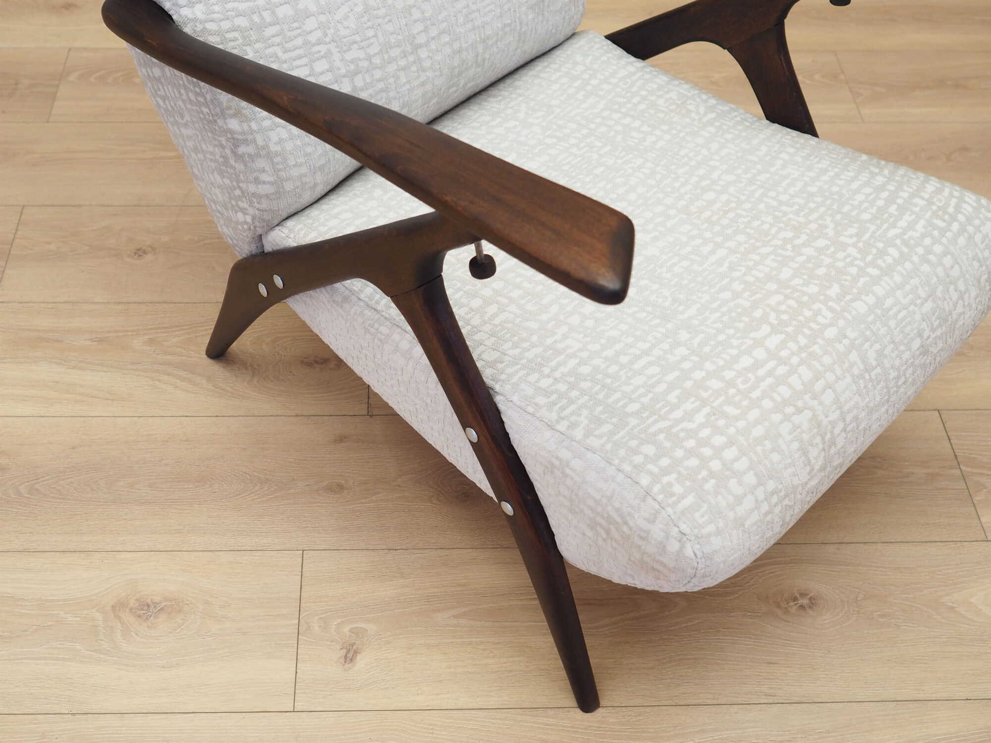Vintage armchair beech wood textile white 1970s 9