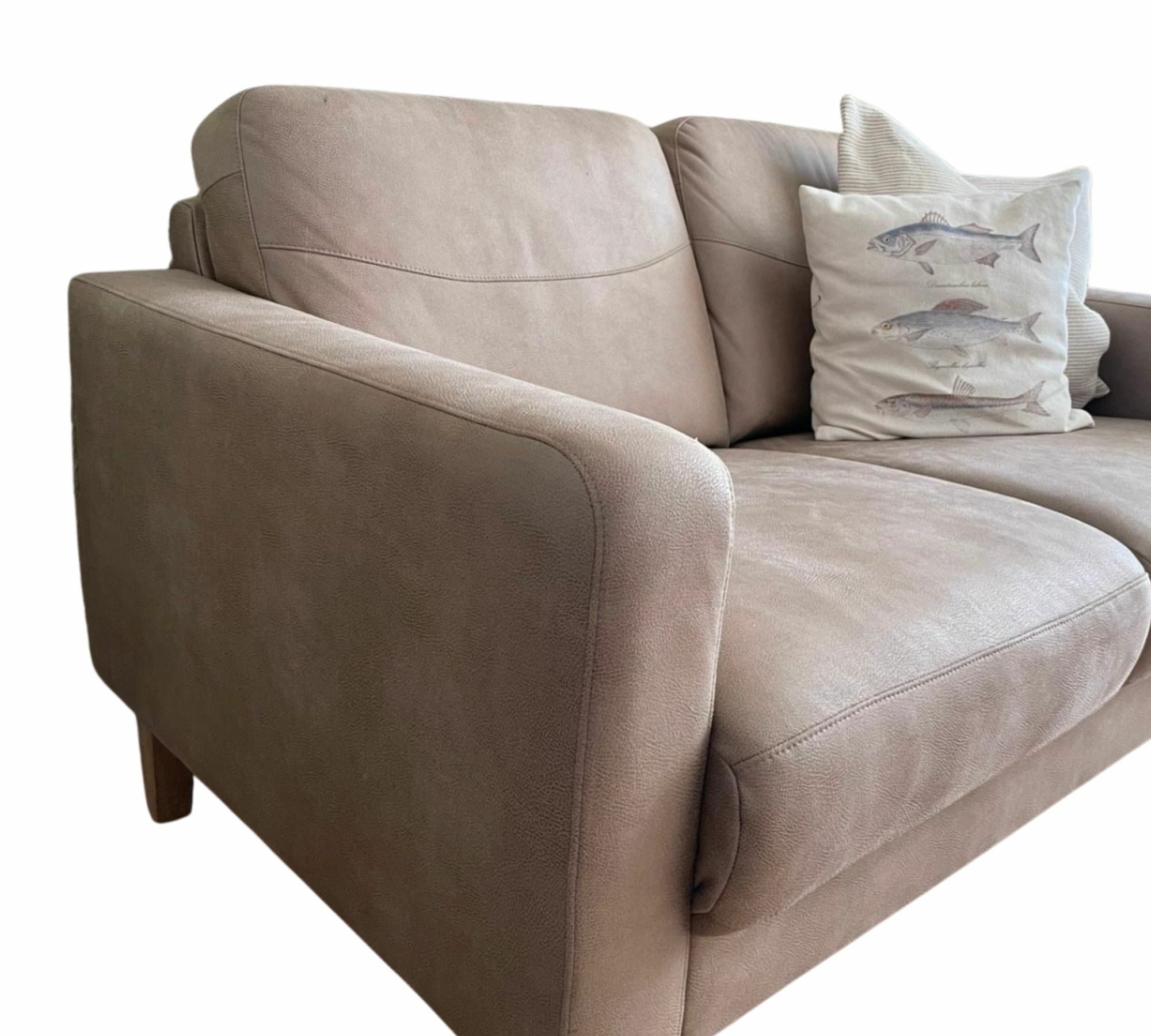 Sofa 2-Sitzer Kunstleder Holz Beige 3