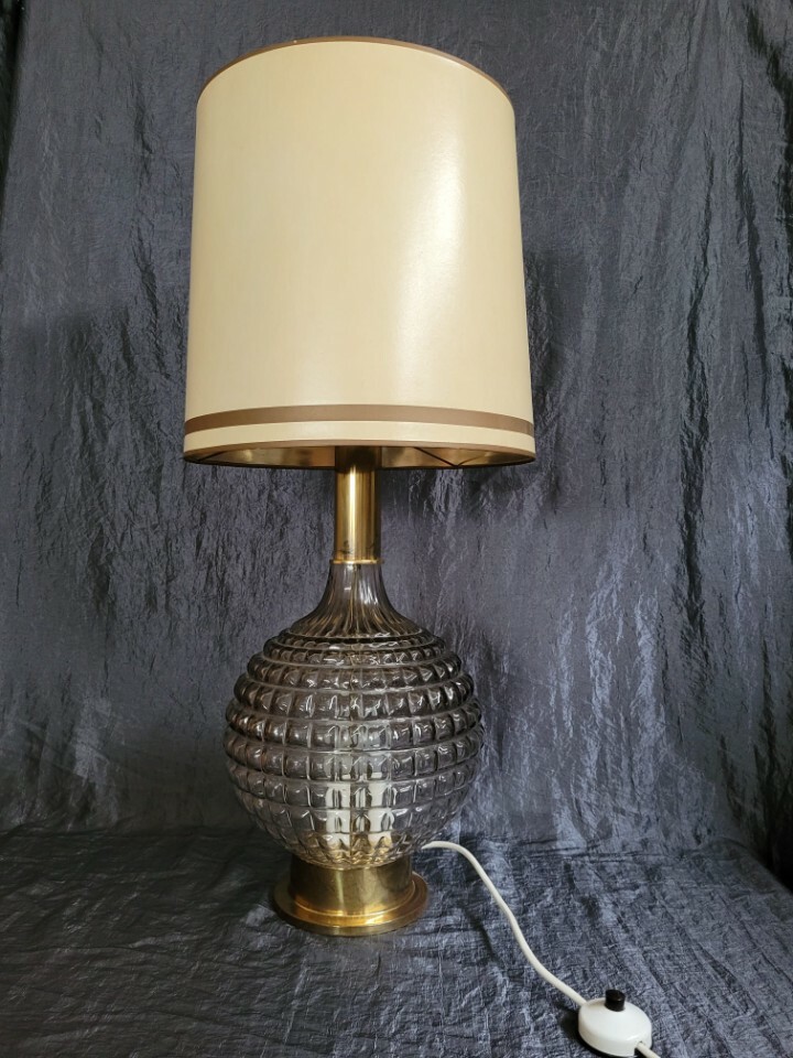 Vintage Tischlampe Kristallfuß Messing 1970er Jahre 3