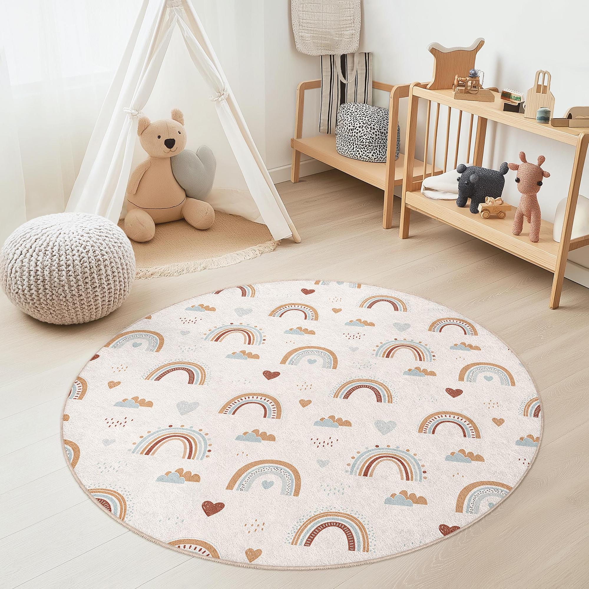 Regenbogen Kinderteppich Mehrfarbig ⌀180cm 3
