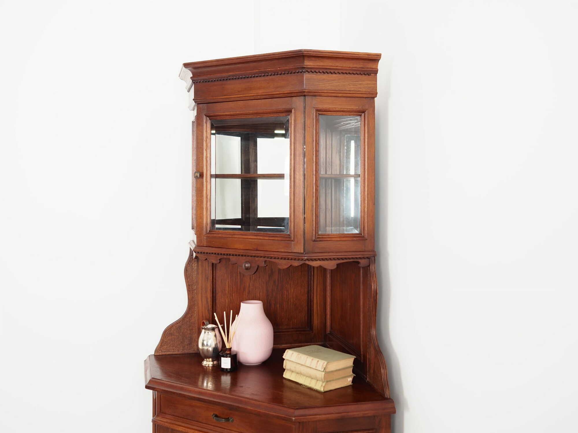 Vintage corner cabinet Oak wood Brown 1950s 3