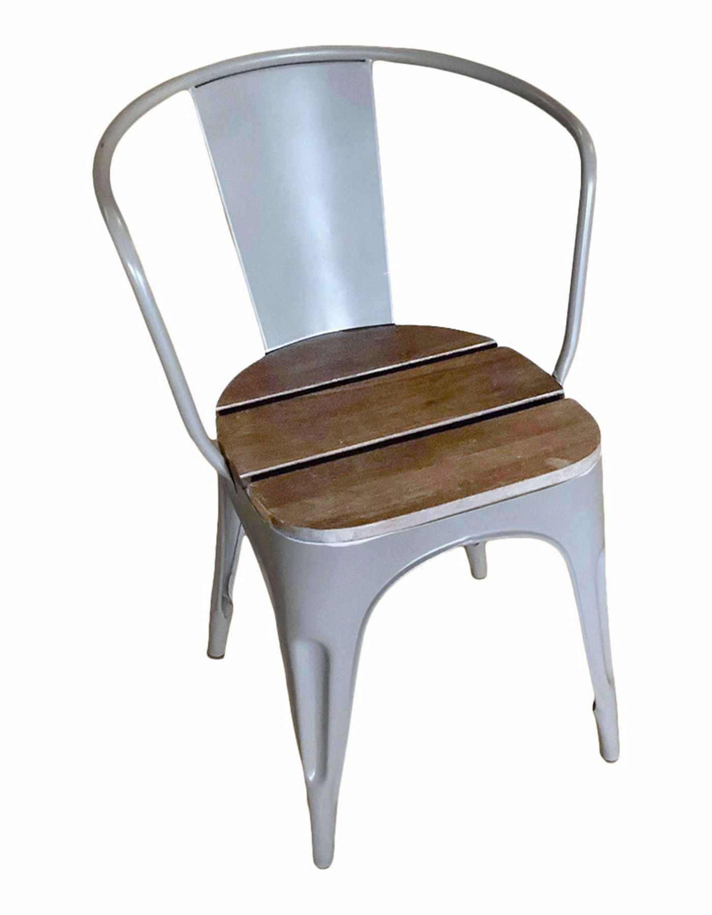 2x Stuhl Eisen Holz Recycelt Grau 1