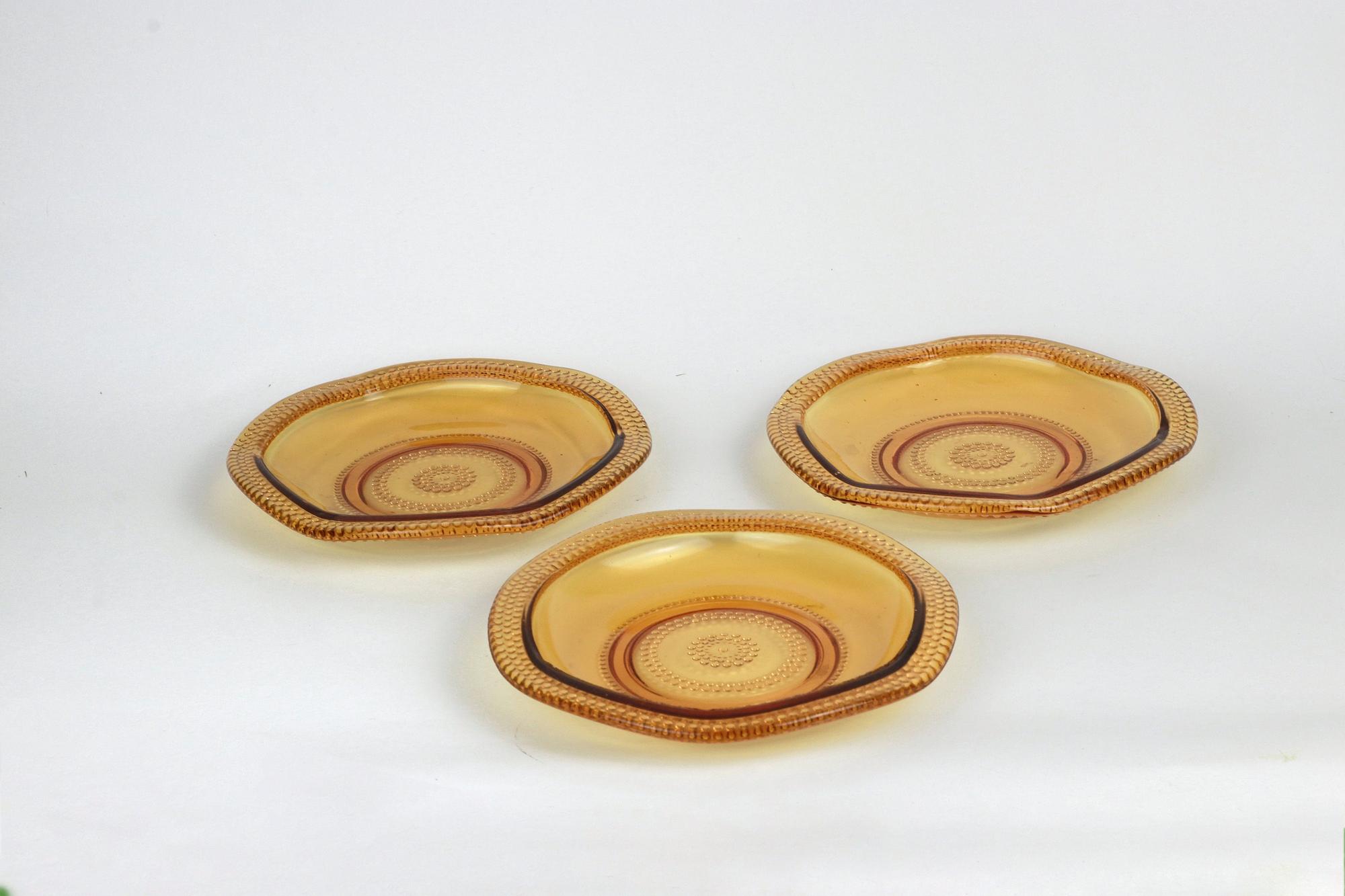 Vintage Schalen-Set Pressglas Bernsteingelb 4