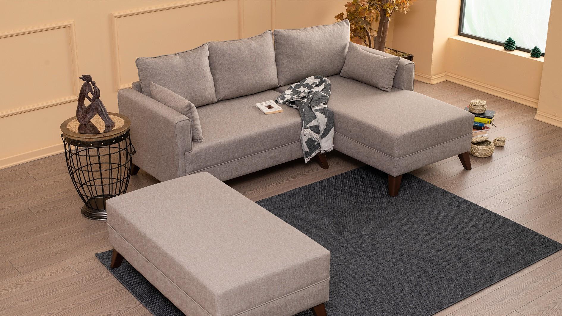 Bella Sofa Récamiere Rechts mit Hocker Creme 1