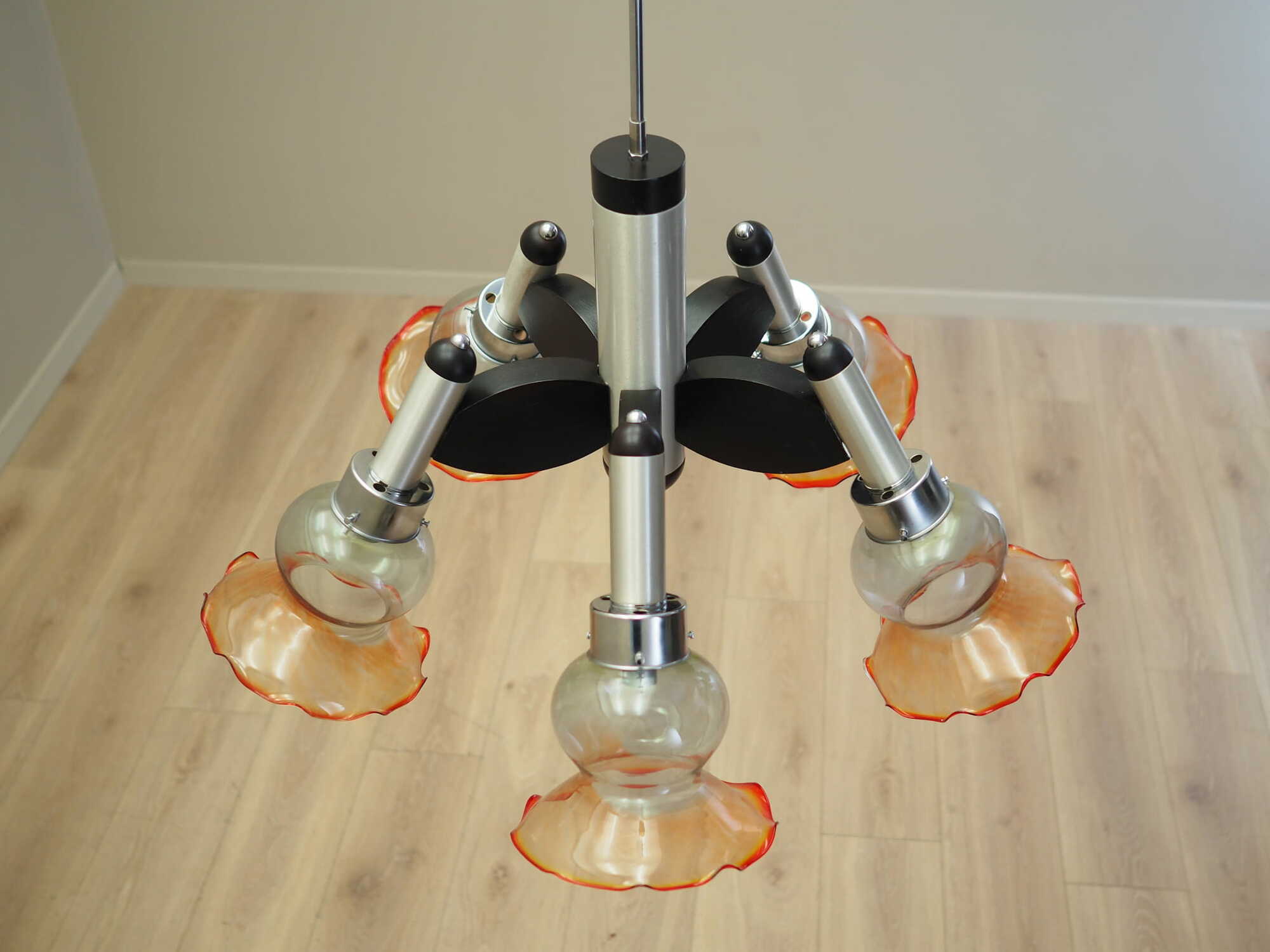 Vintage chandelier glass wood orange 1970s 8