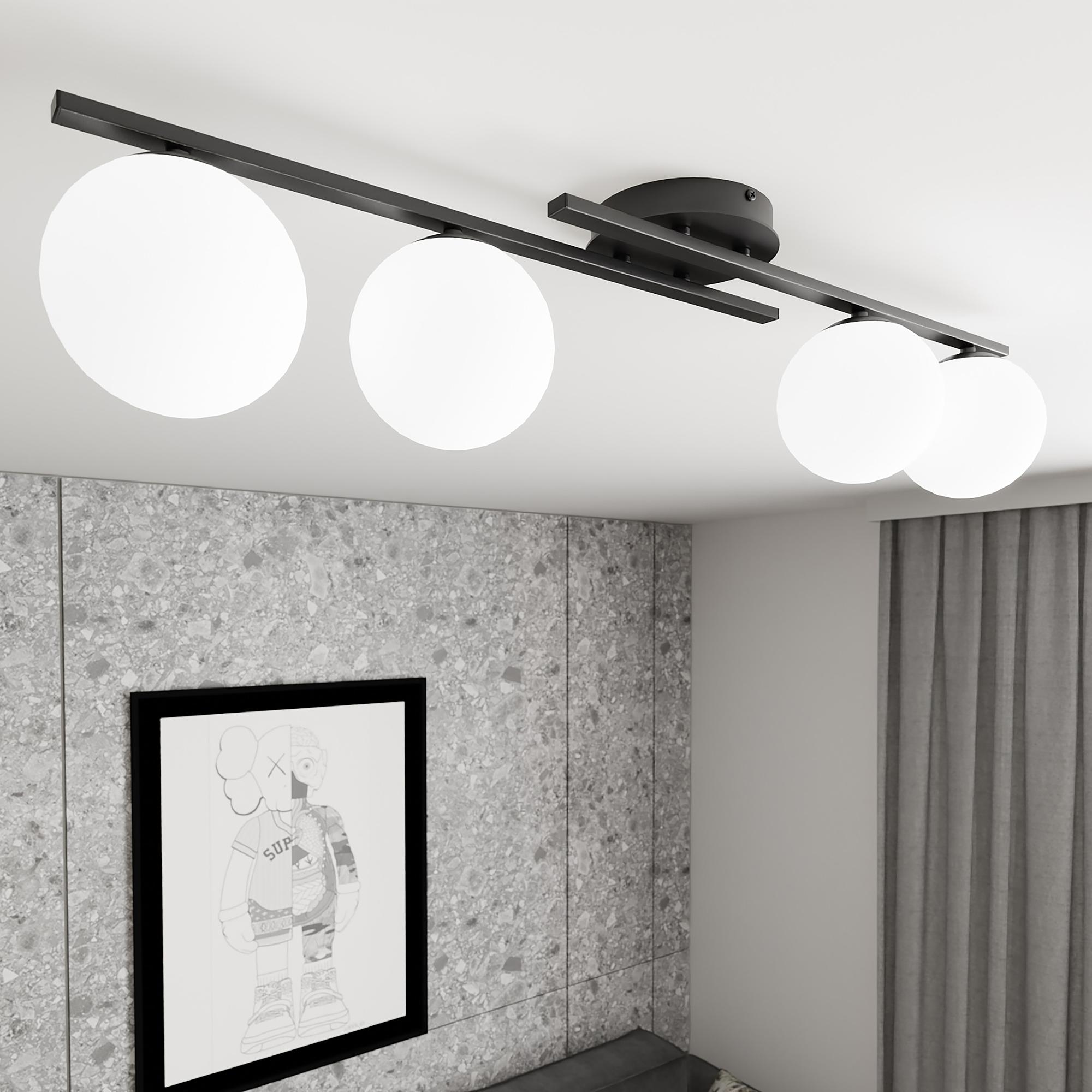 Ceiling Light Cairo 4-Light Steel Opal Glass Black 1