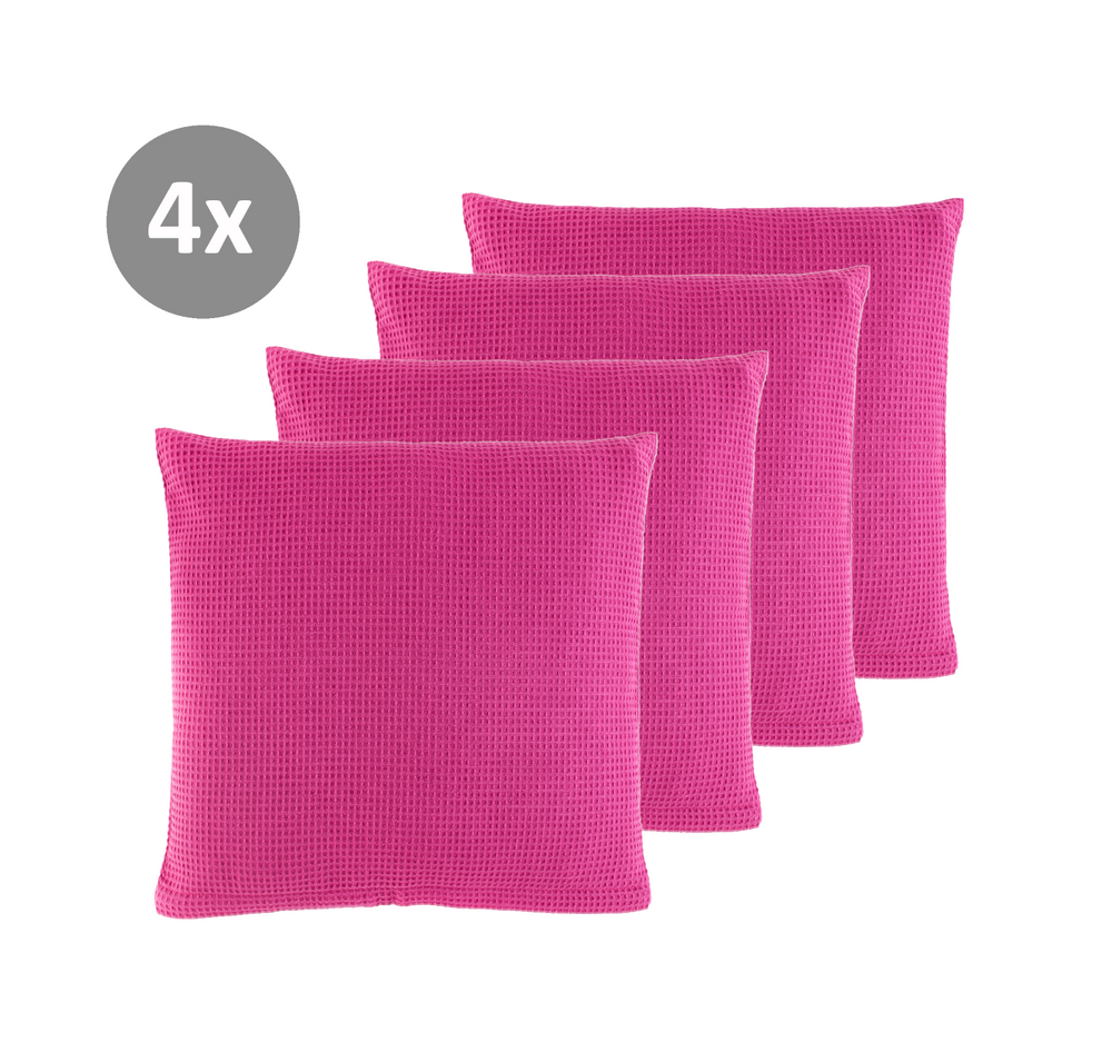 4x Kissenhülle aus Waffelpiqué 100% Baumwolle Pink 1