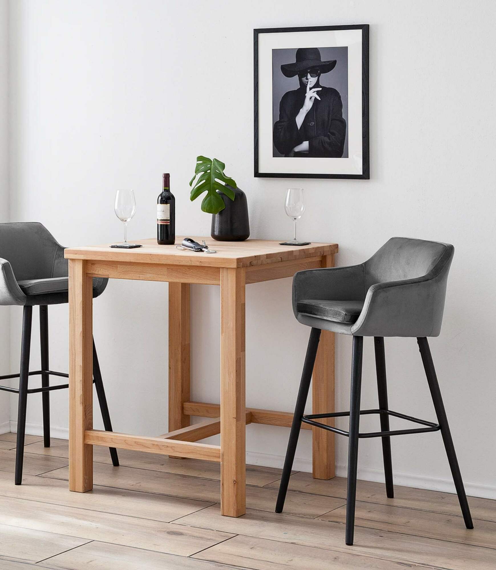 2x Barstuhl Nicholas III Samt Eiche Dunkelgrau 5