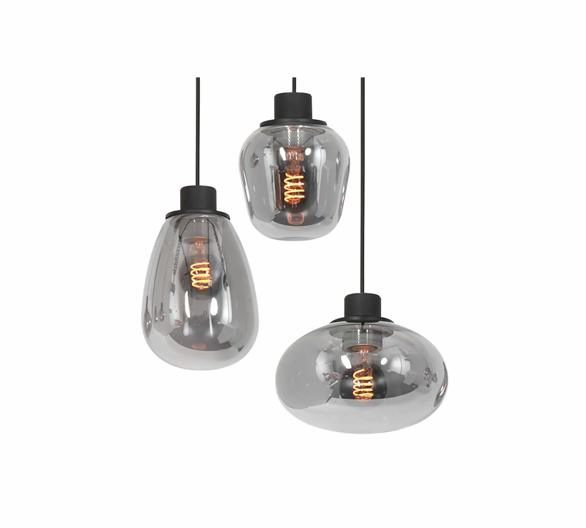 Pendant light 3-bulb glass aluminum black 0