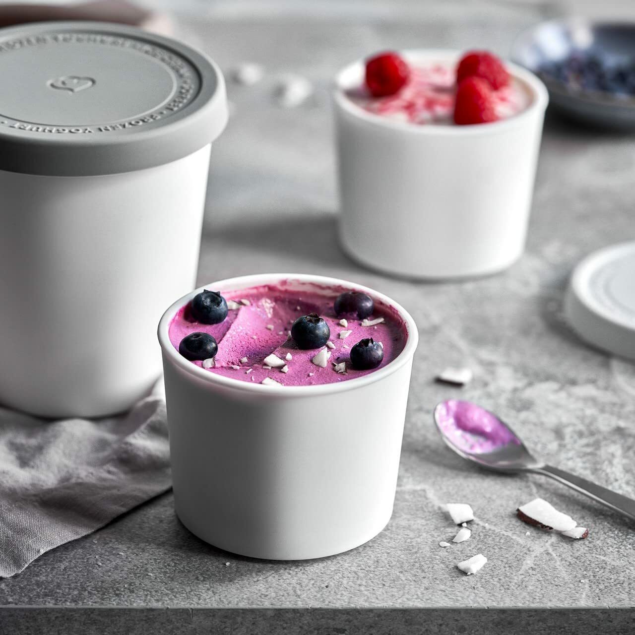 4x Eisbehälter für Speiseeis 400 ml Kunststoff Weiß 6