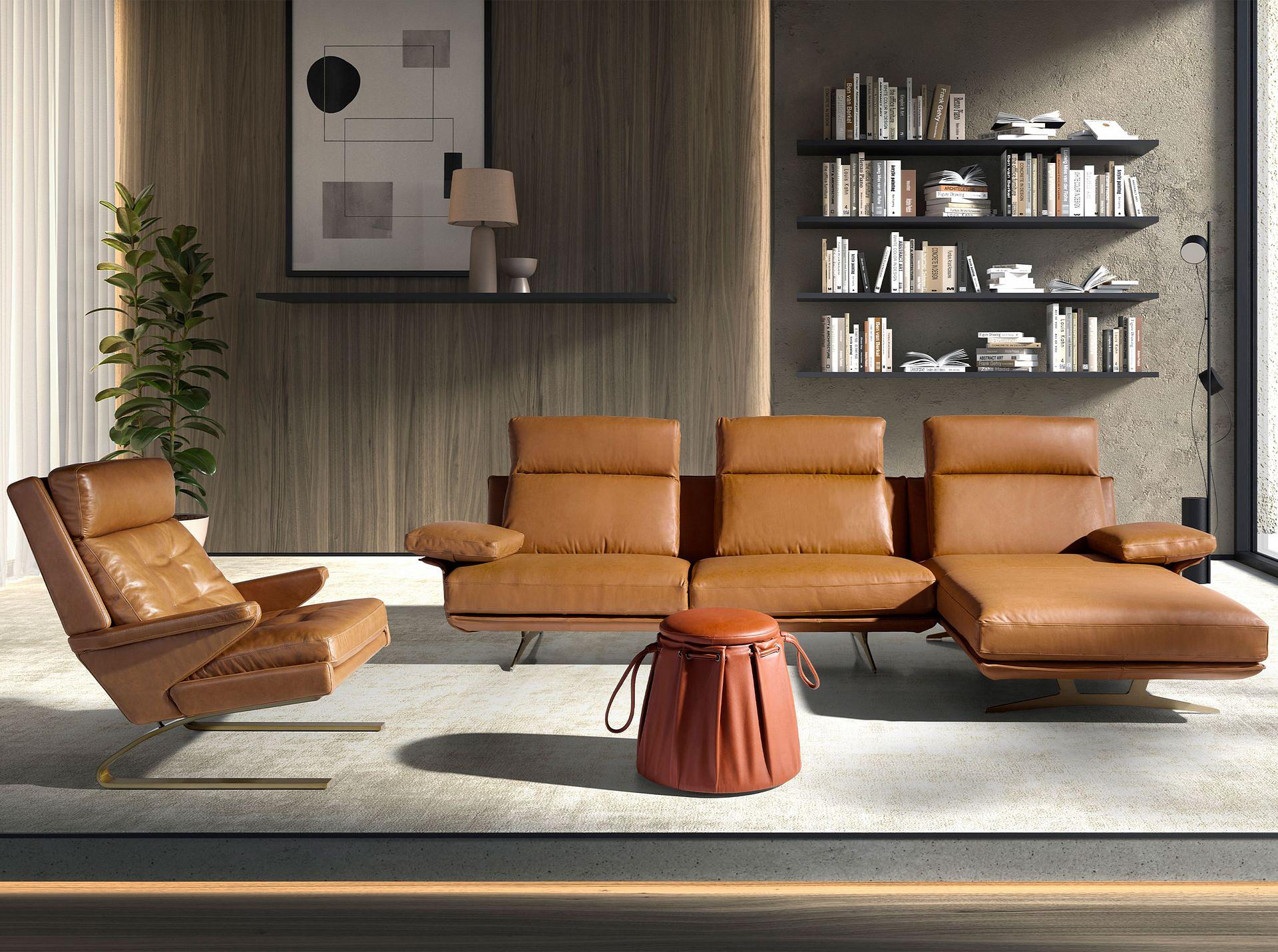 Caldera orange leather pouffe 3