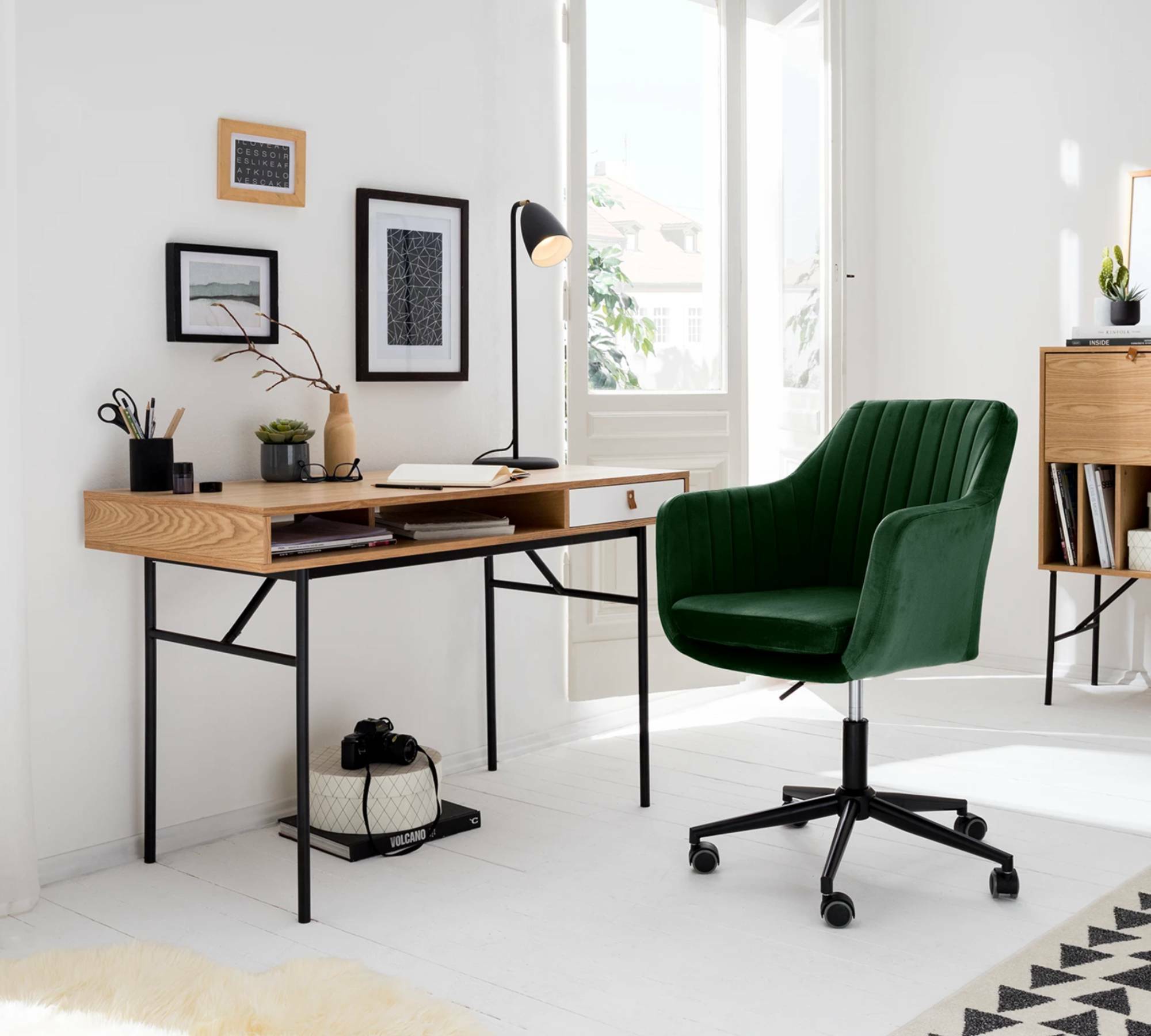 Bürostuhl Drehbar Samt Grün Schwarz 6