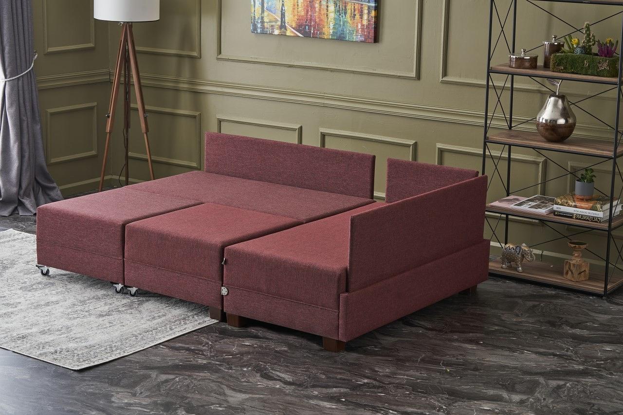 Fly Divano angolare destro con 2 pouf rosso 2