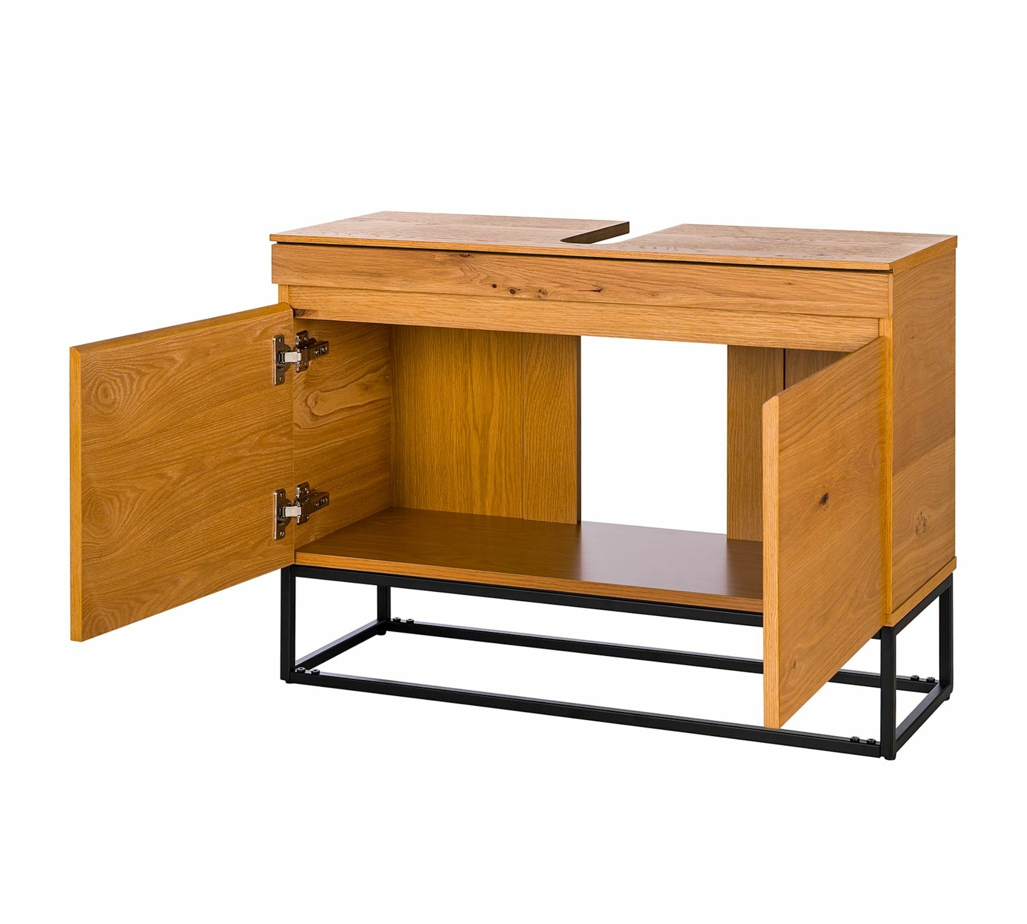 Waschbeckenunterschrank Stahl Holz Eiche 2