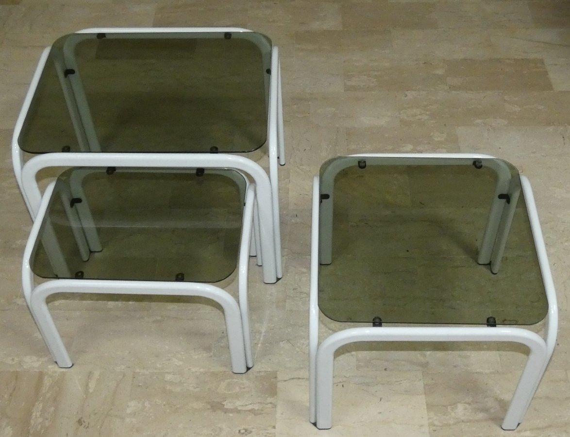 Couchtische 3er Set Vintage Metall Glas 1980er Jahre 0