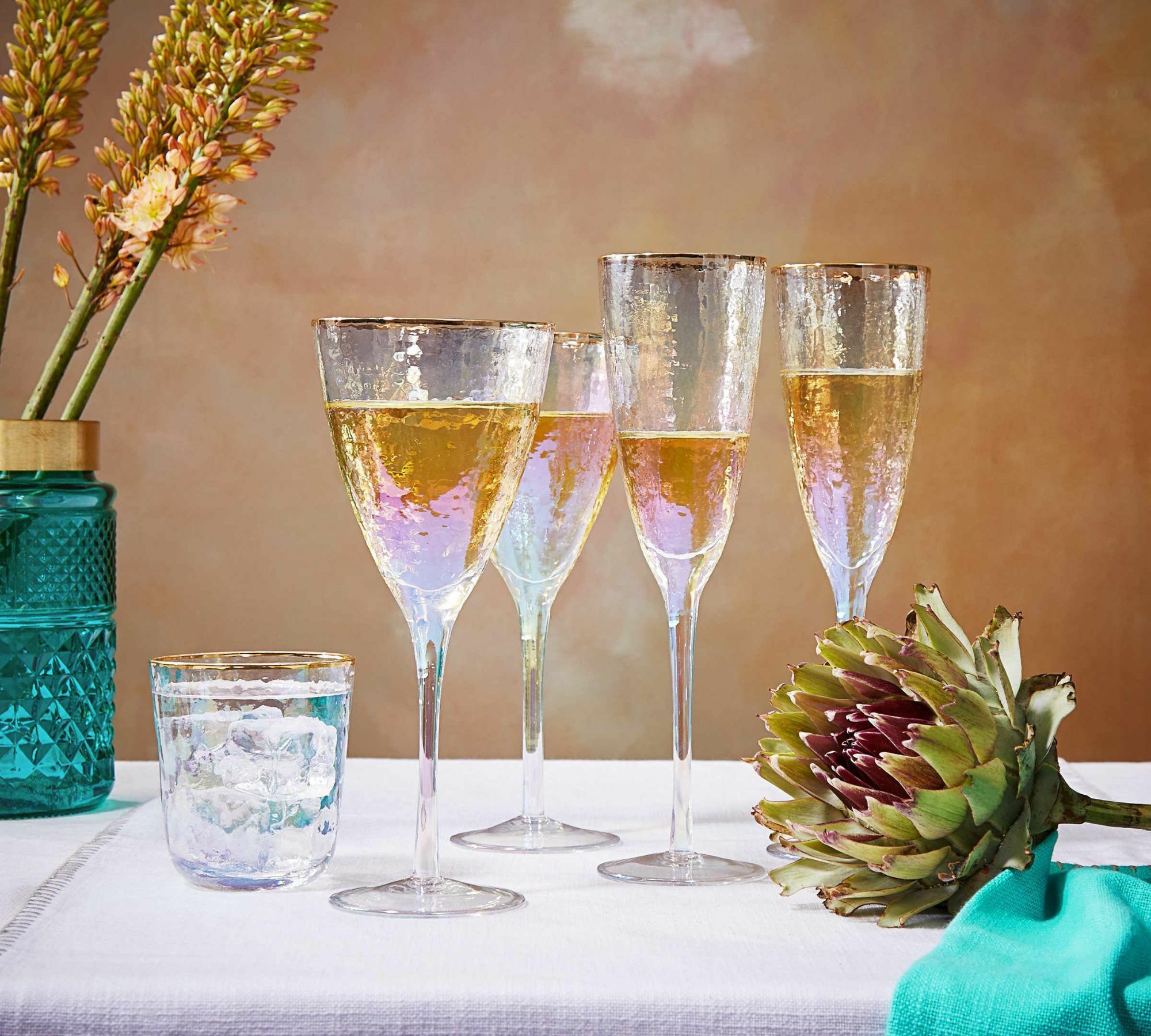 Smeralda 5x Sektglas Set mit Goldrand 250ml  2