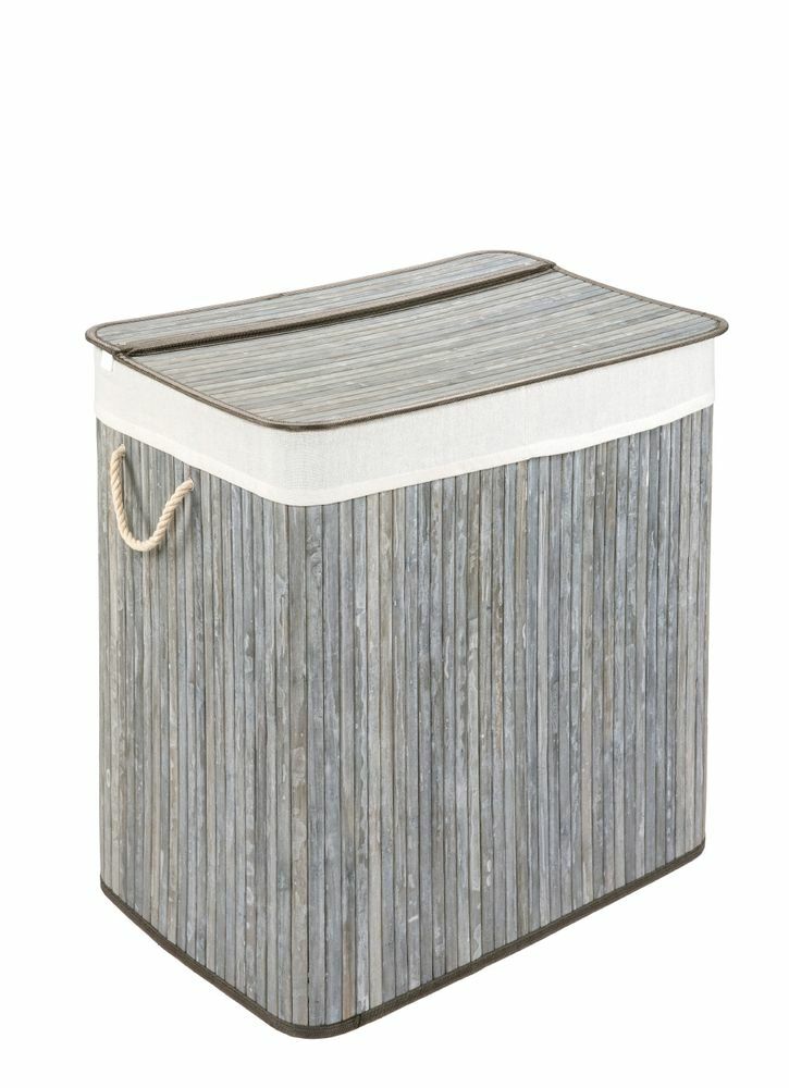 Wäschekorb mit Deckel aus Bambus Stone Grey 0