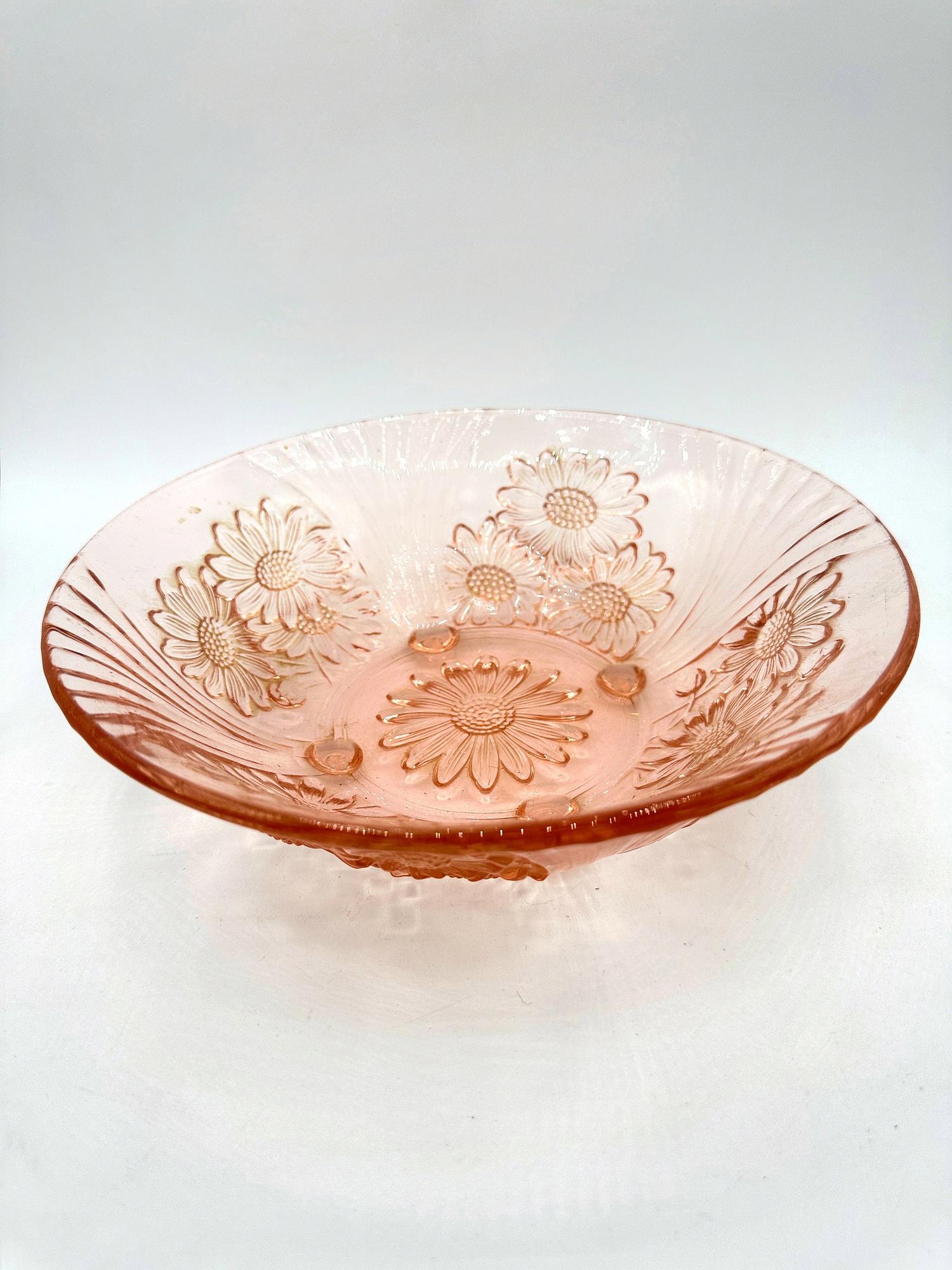5x Vintage fruit bowl pressed glass pink 1930s 1