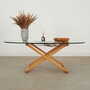 Vintage Coffee Table Beech Wood Glass Brown 1990s 1