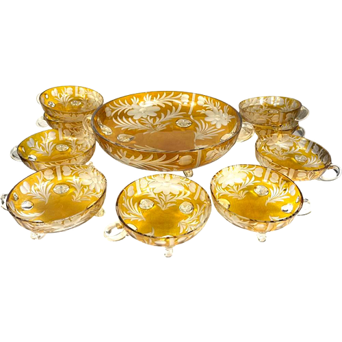 Small Bowl Set 11-Piece Crystal Glass Amber Color 0