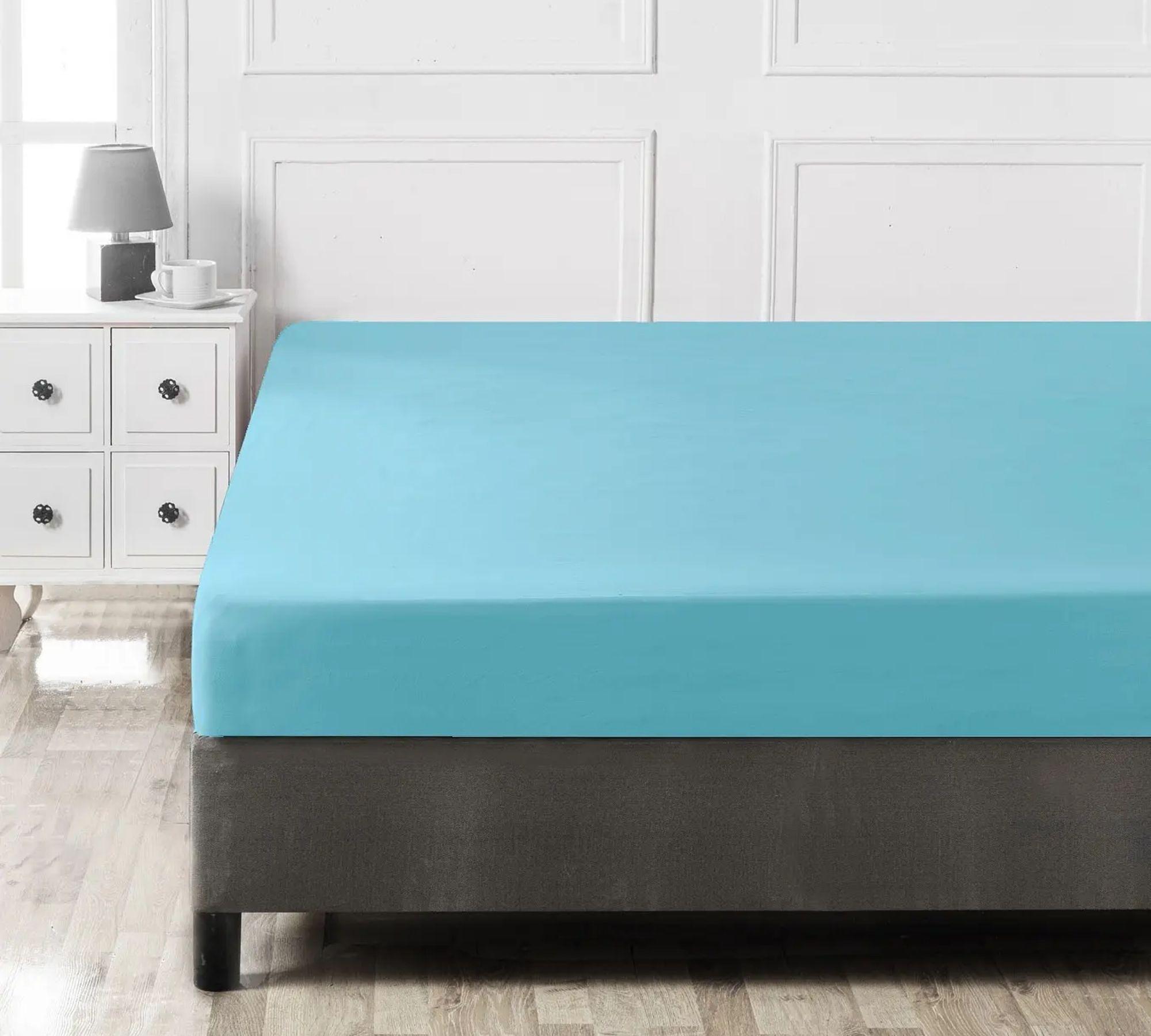 Fitted sheet cotton turquoise 100cm x 200cm 0