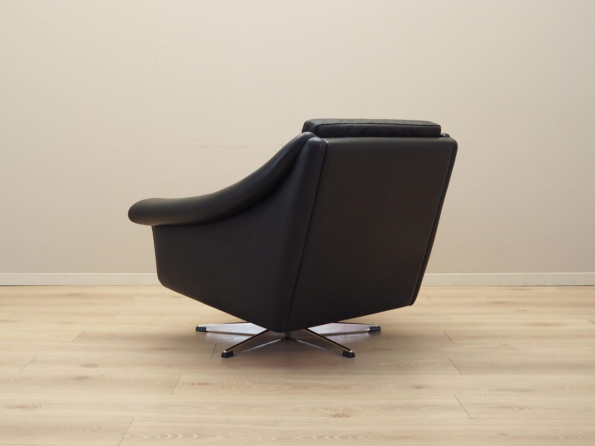 Drehsessel Leder Schwarz 1960er Jahre 5