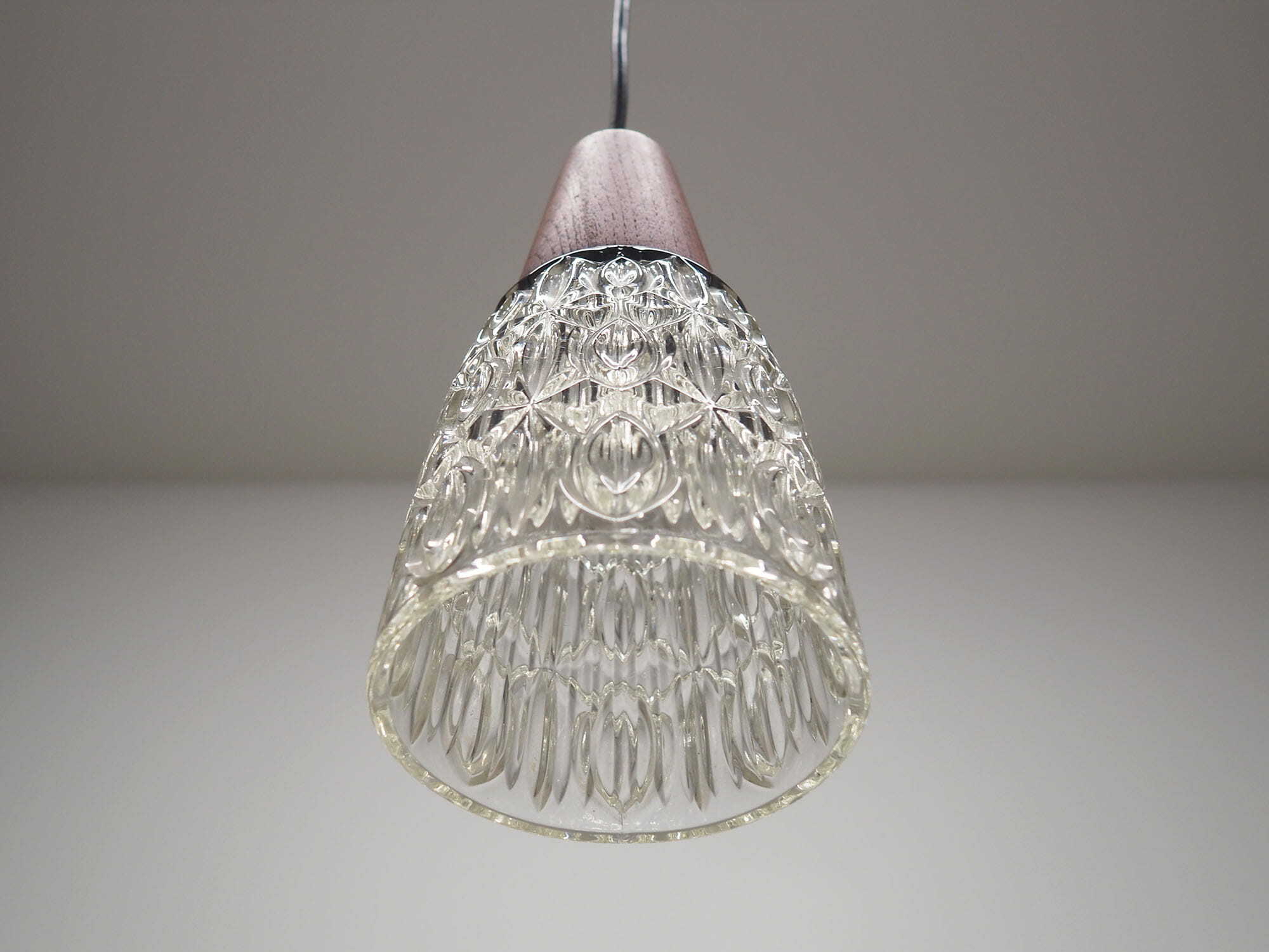 Vintage pendant lamp glass wood brown 1970s 6