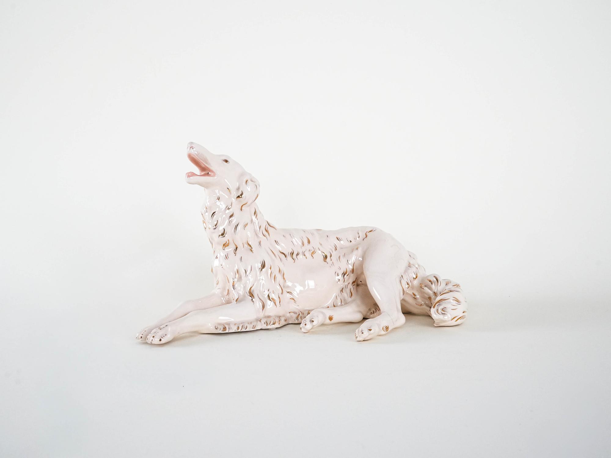 Porzellanfigur Barsoi Creme 1960er Jahre 2