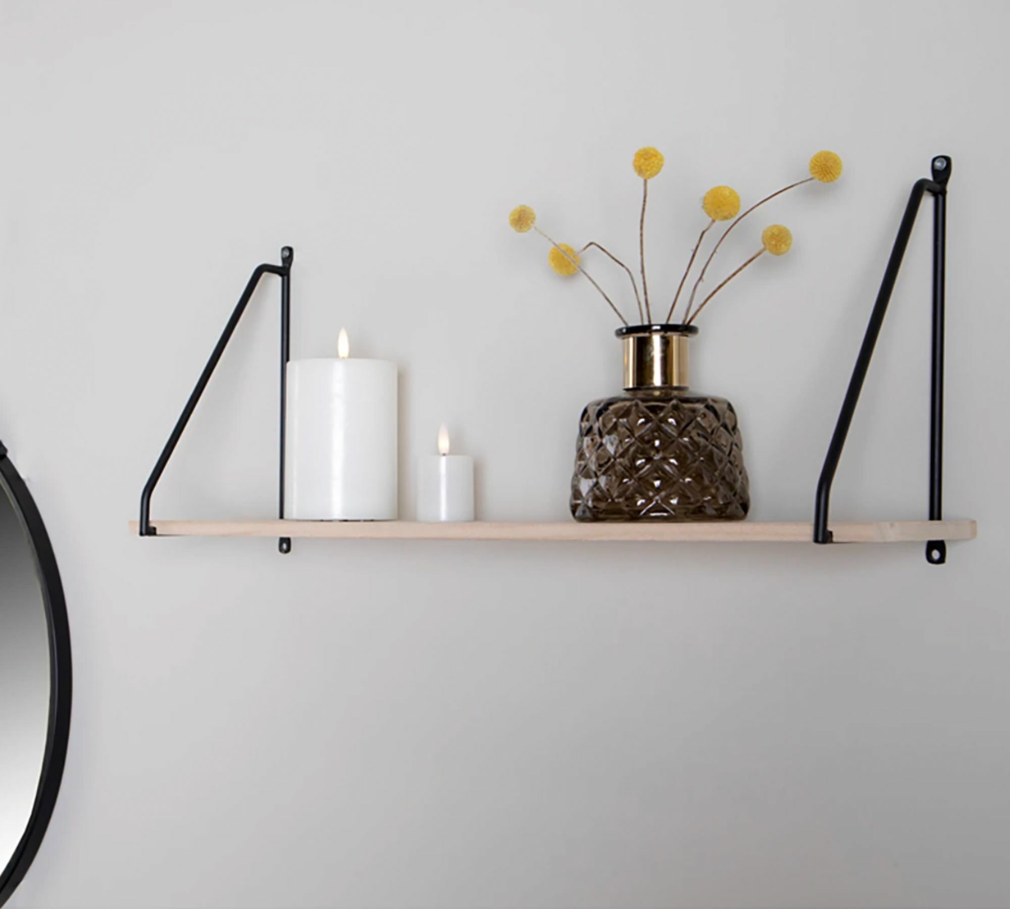 Wall shelf solid wood metal black 3