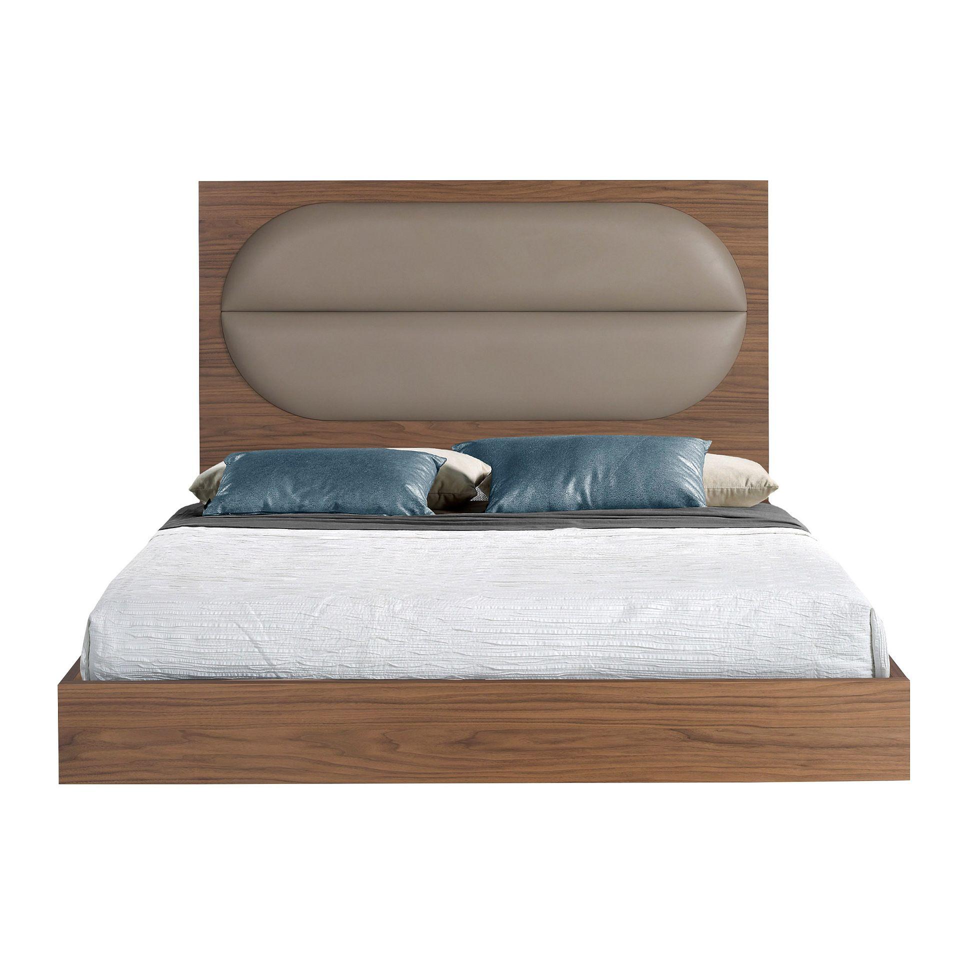 Doppelbett Holz Leder Grau 1