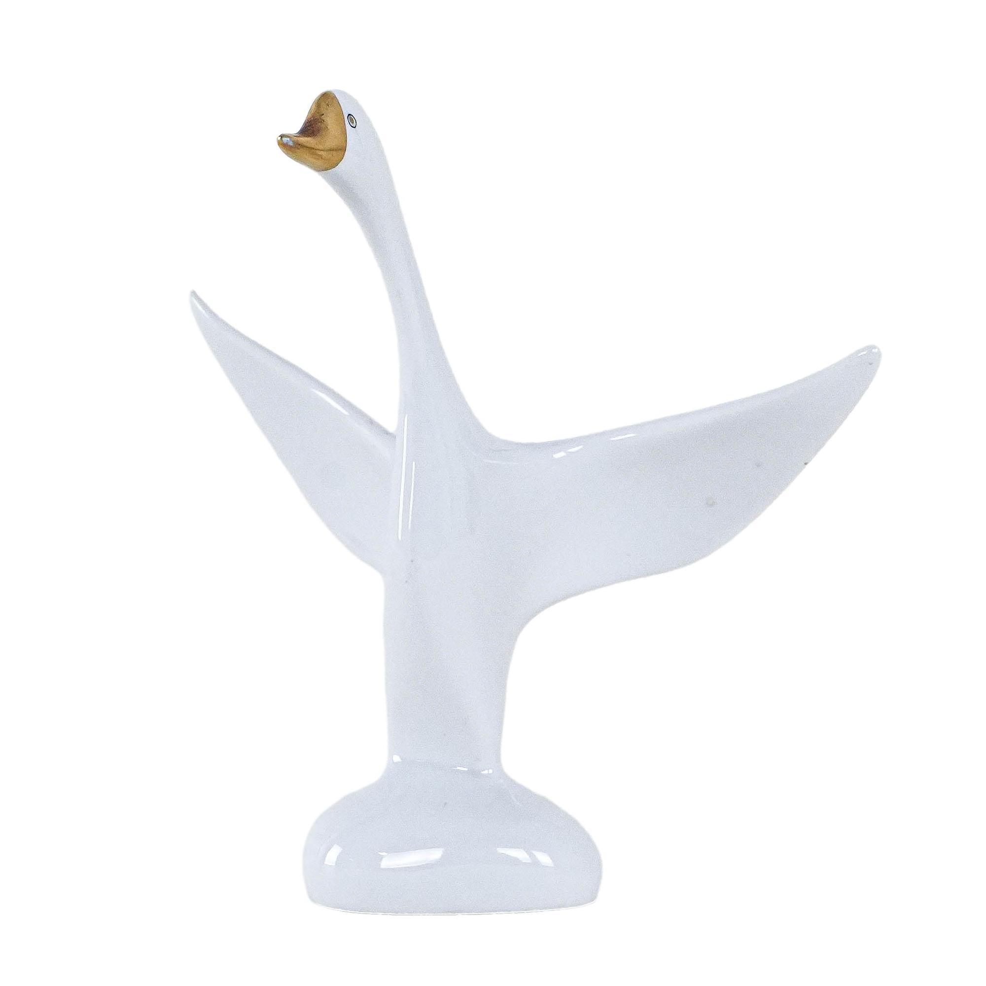 Porzellan-Gans-Figur Weiß 1960er Jahre 0