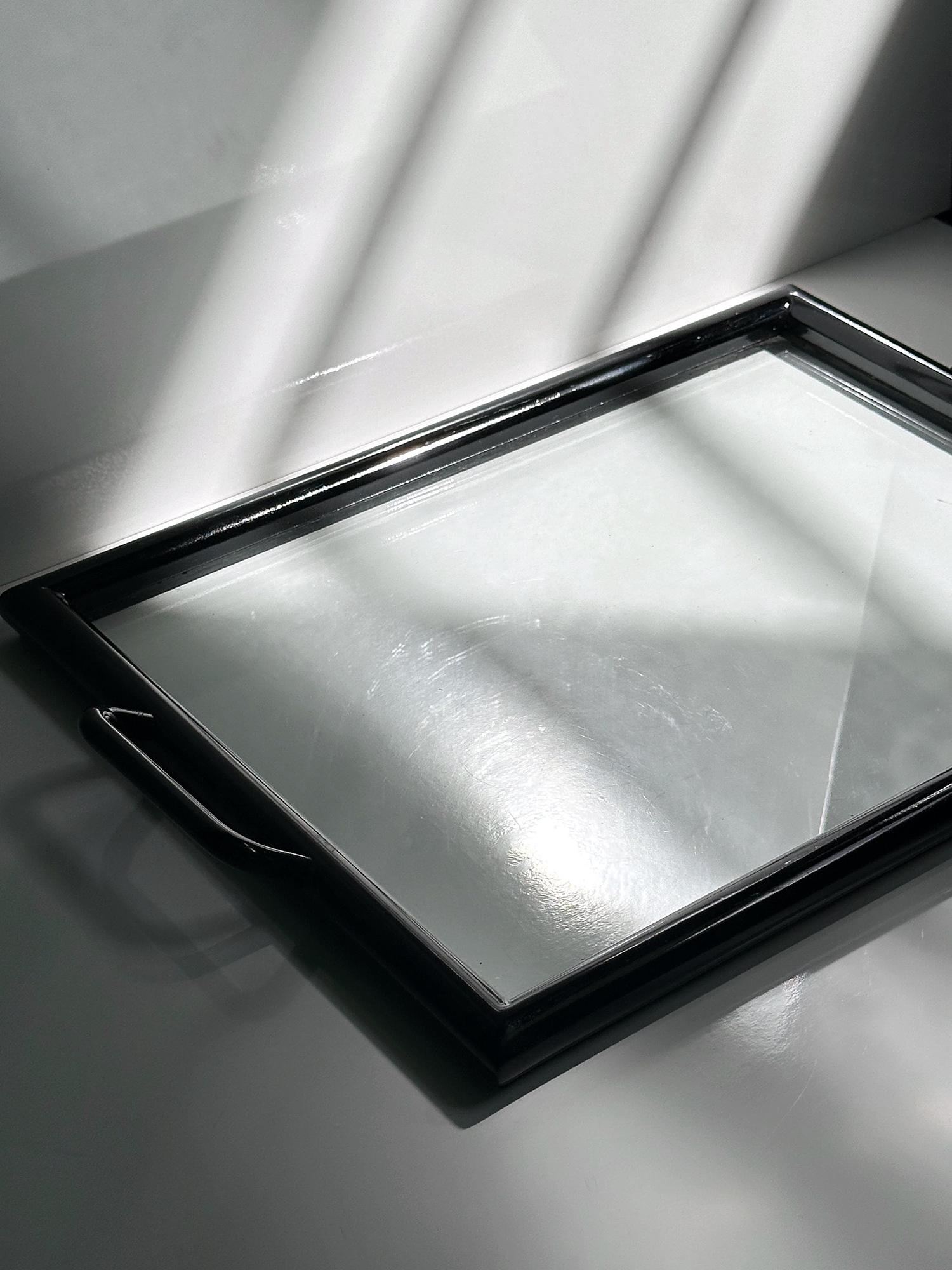 Vintage Tablett Holz Glas 1980er Jahre 1