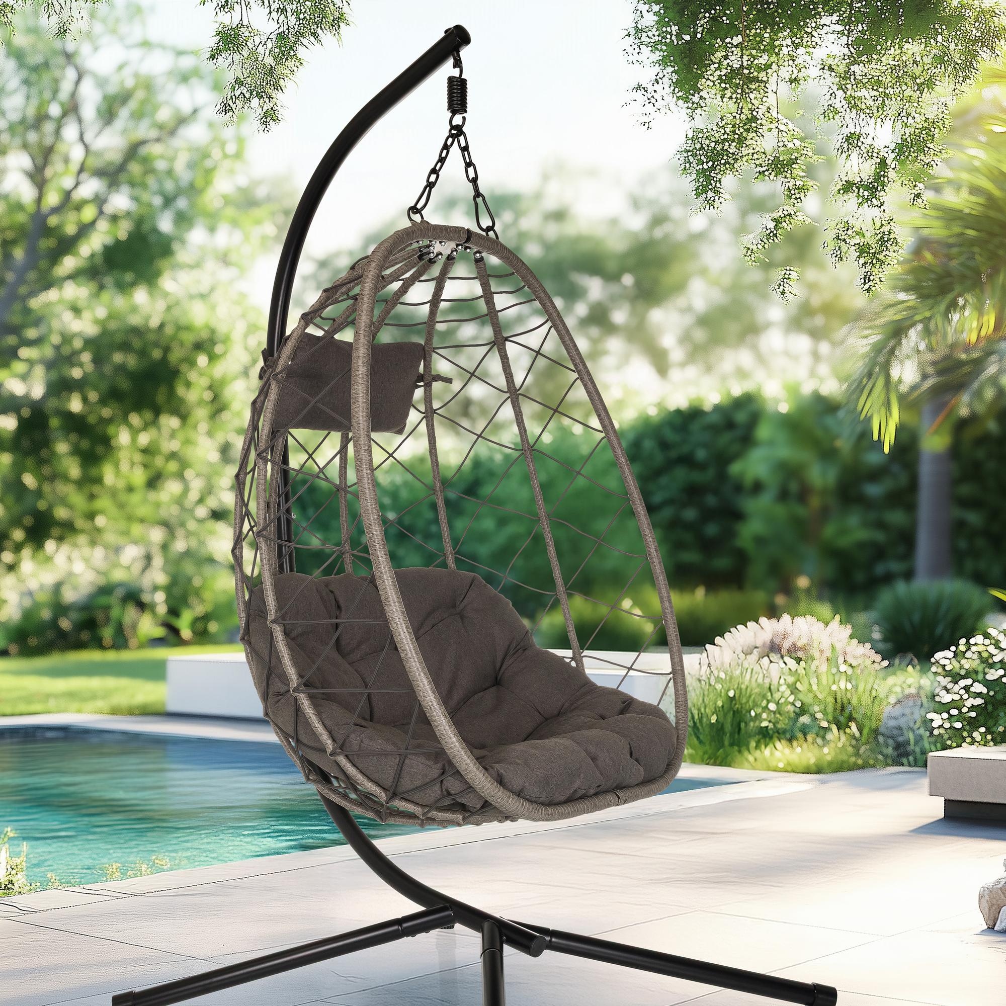 Cocova Hanging Chair with Frame & Cushion Grey 0