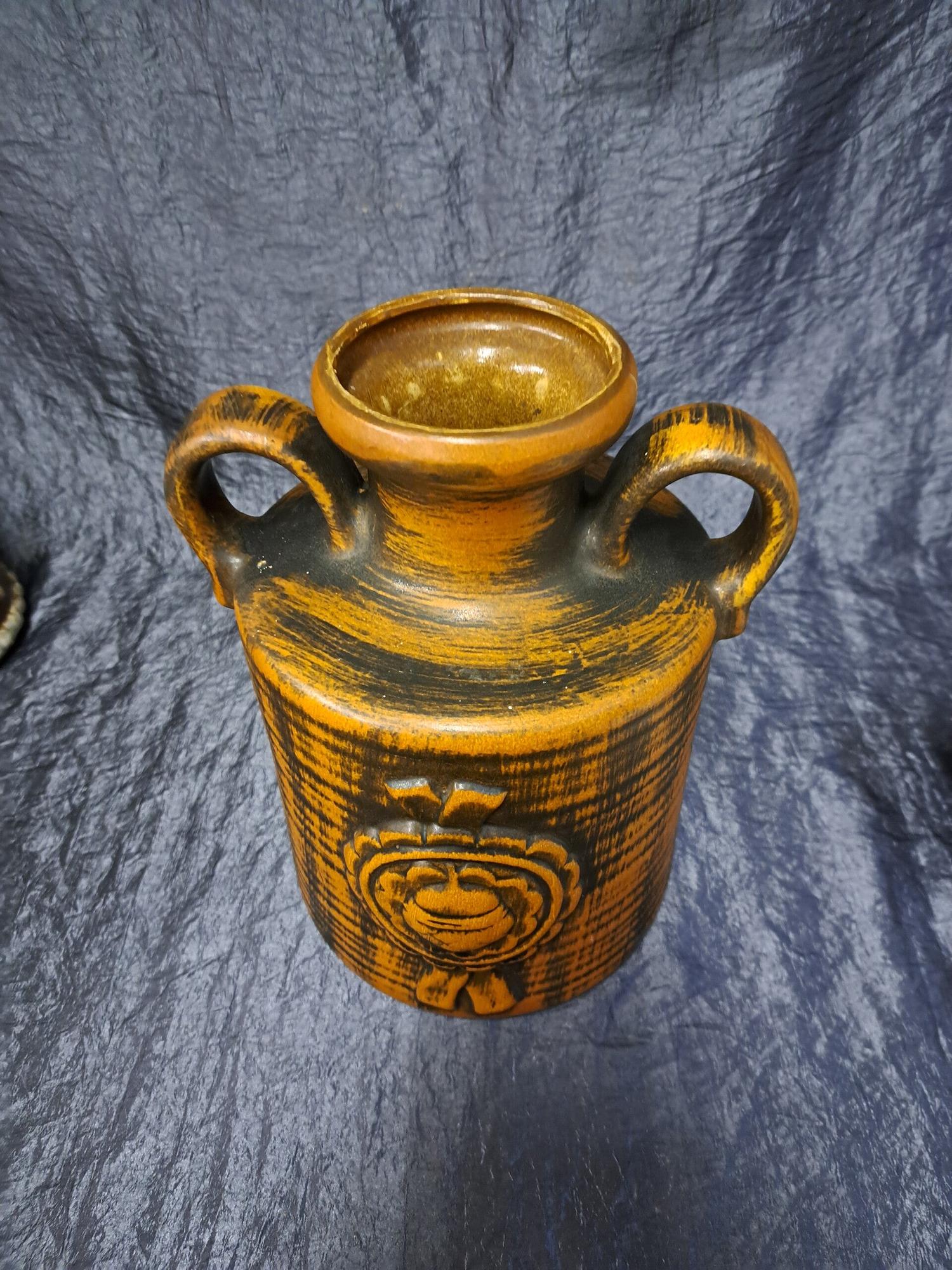 Vintage Vase Keramik Braun Schwarz 3