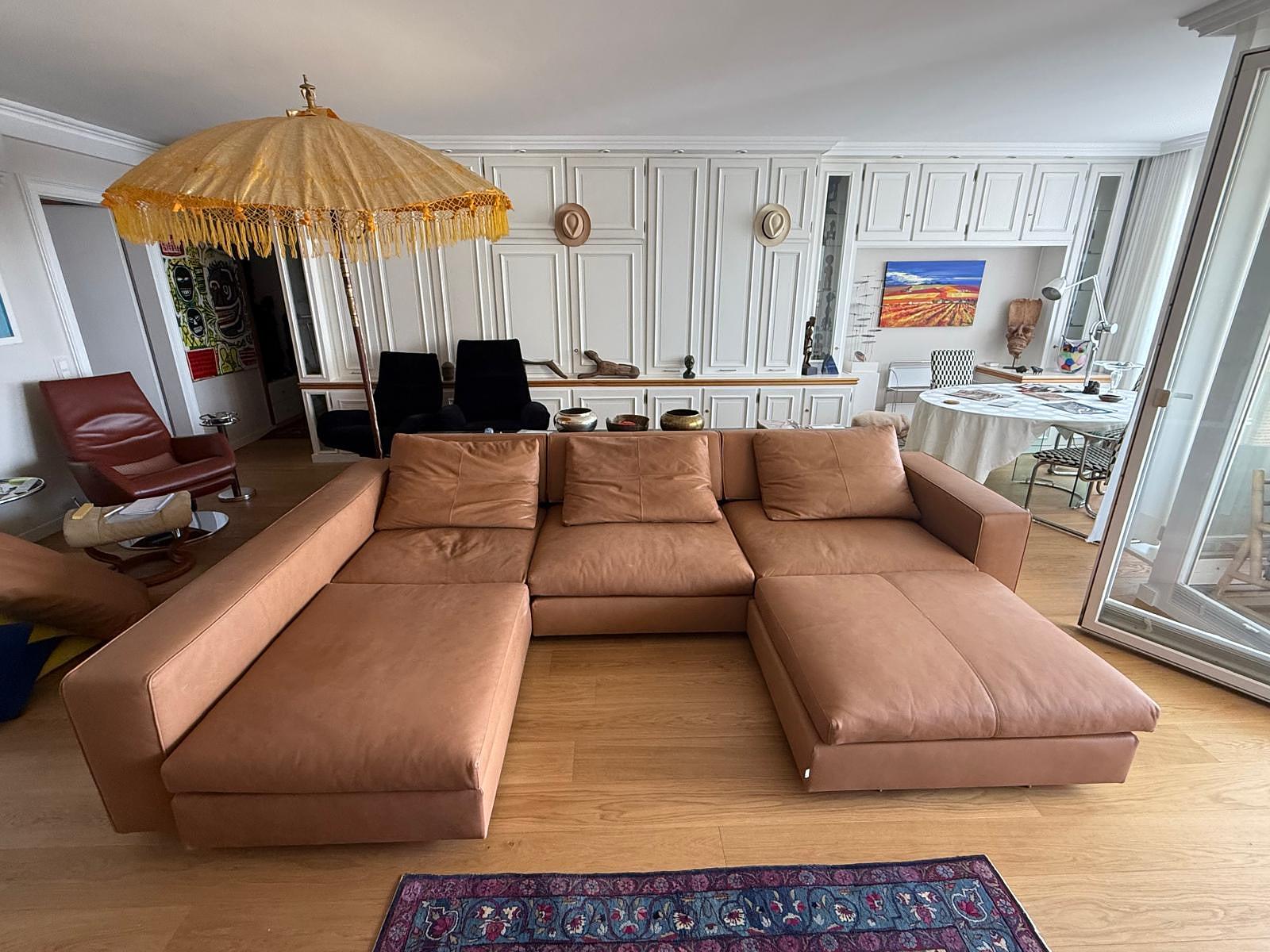 Molteni & C „Turner“ Leather Sofa with Ottoman & Cushions 5