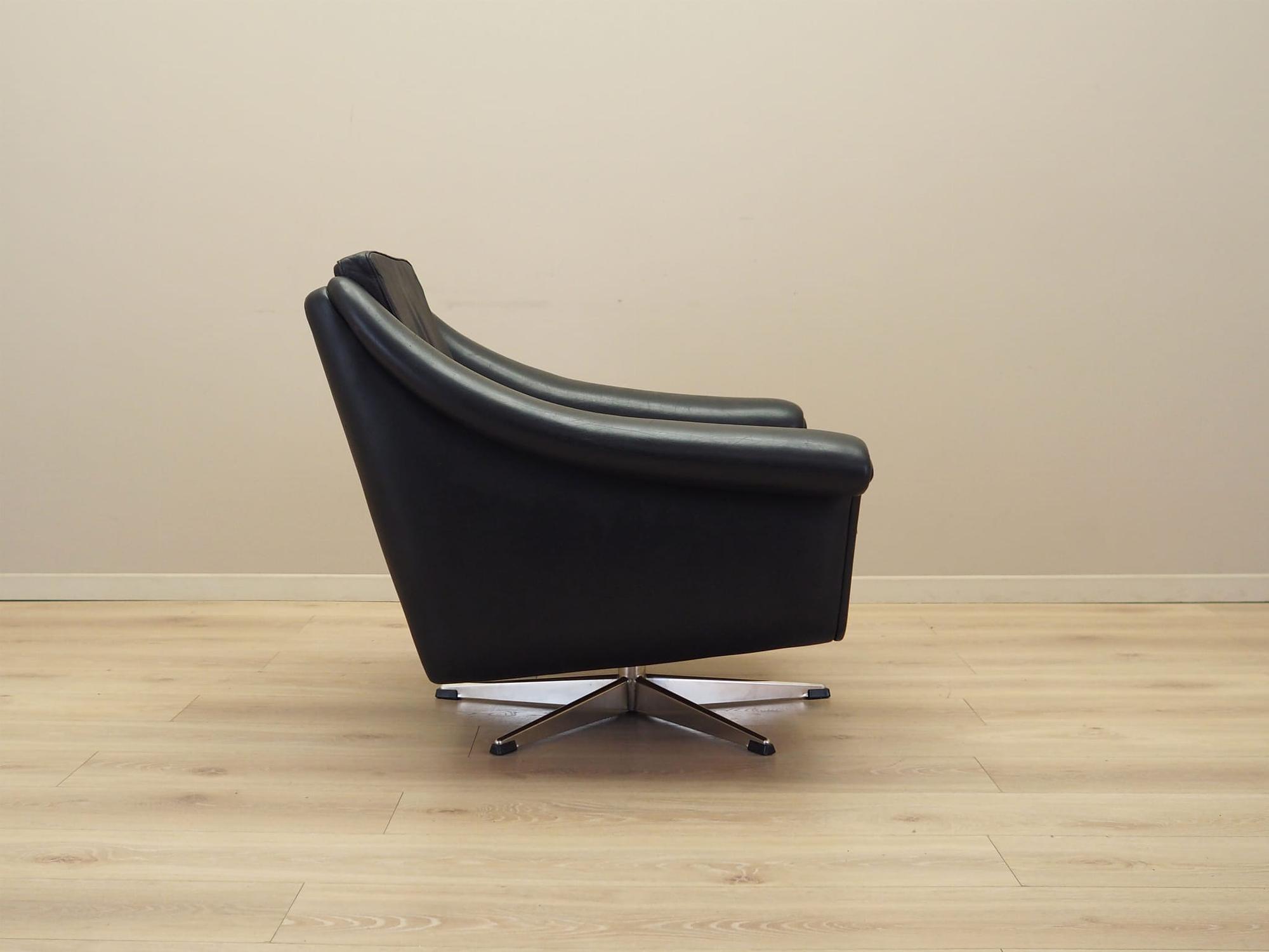 Drehsessel Leder Schwarz 1960er Jahre 8