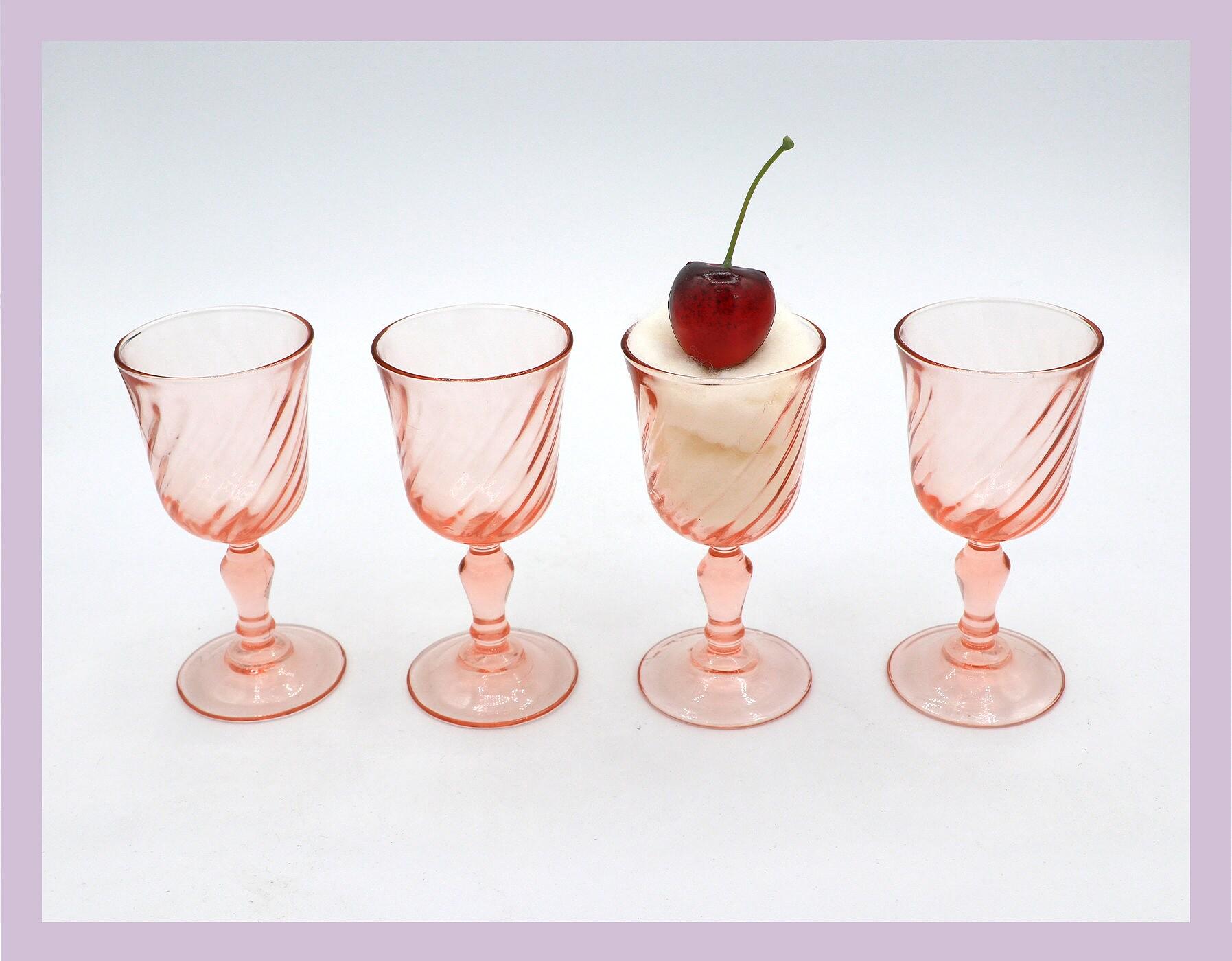 4x Vintage Trinkglas Rosa 1980er Jahre 3