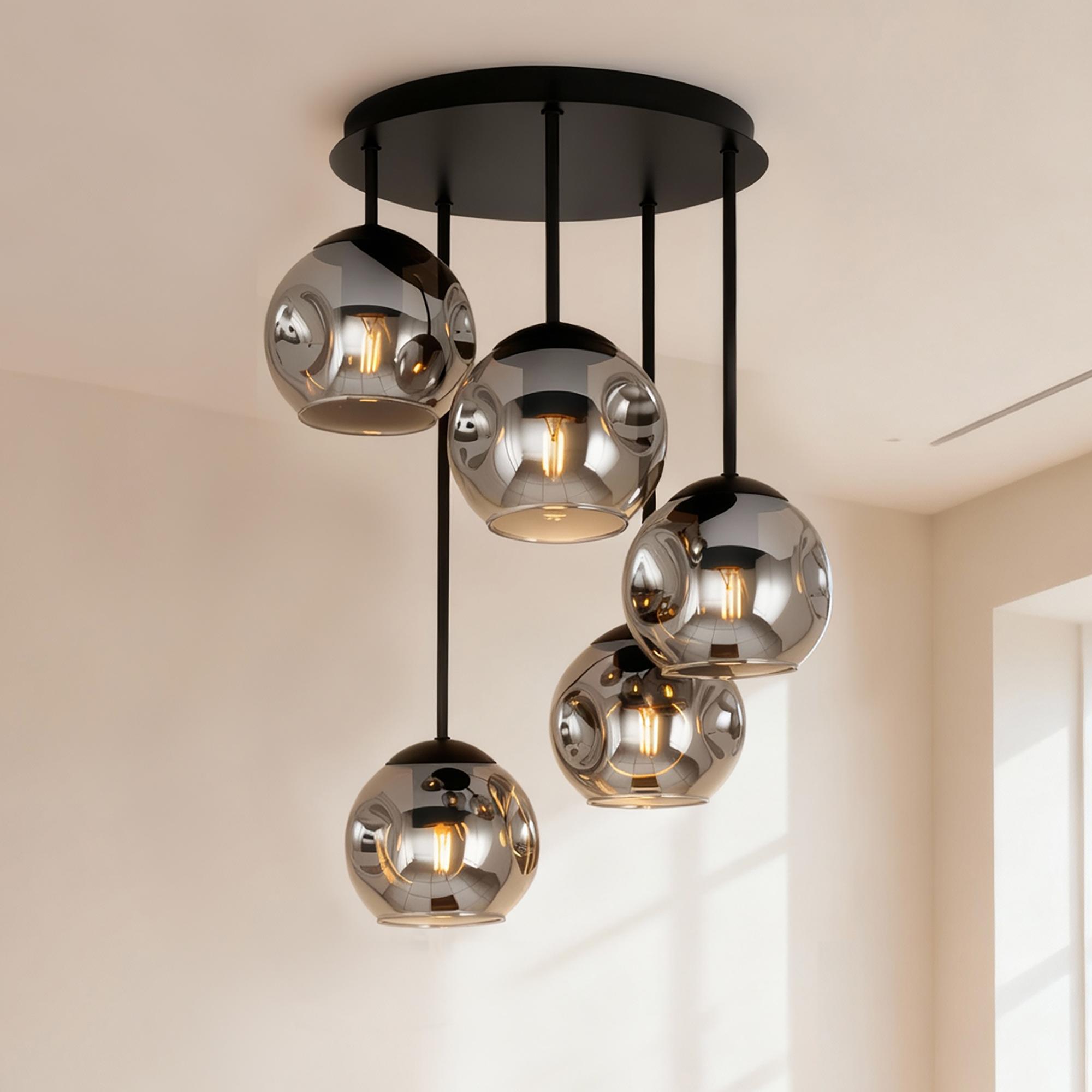 5-Flammig Ardeno Deckenleuchte Gusseisen Rauchglas Schwarz 1