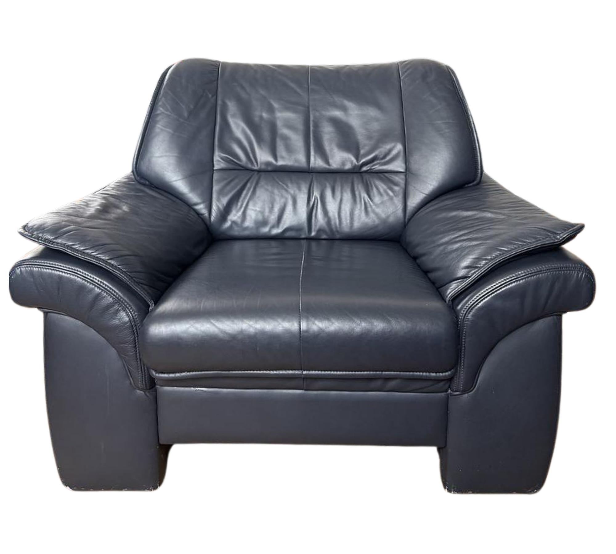 Vintage Sessel Leder Dunkelblau 0