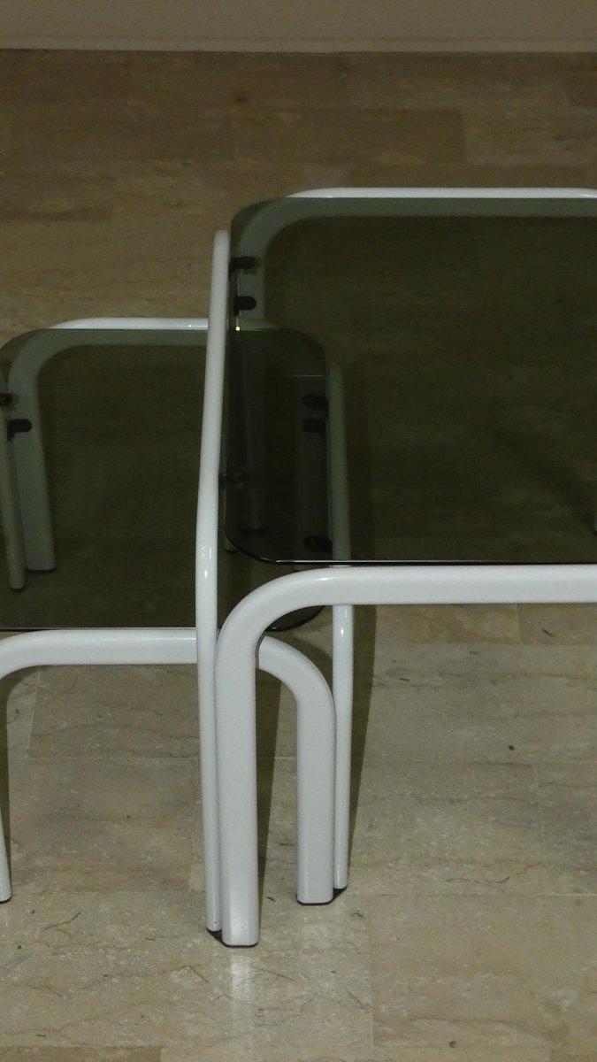Couchtische 3er Set Vintage Metall Glas 1980er Jahre 3