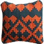 Kelim Kissenbezug Wolle Orange Blau 0